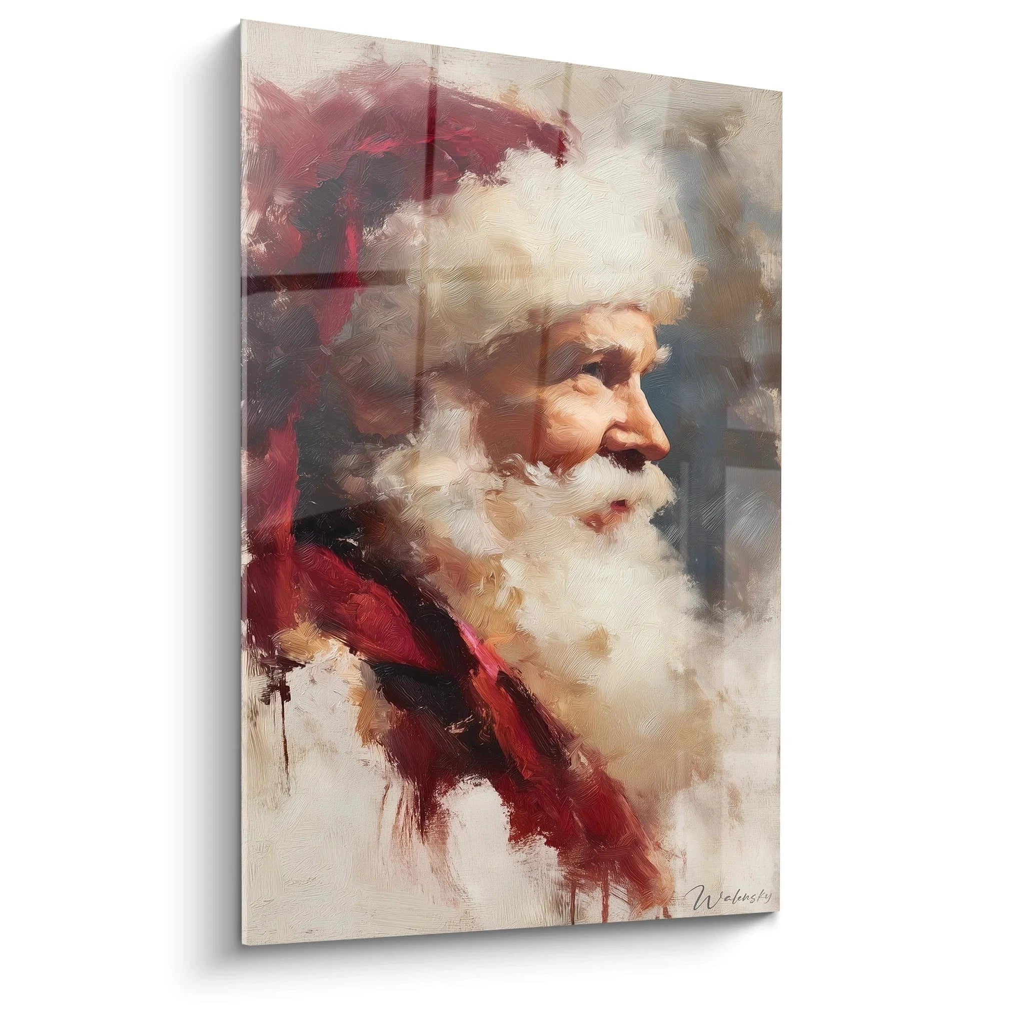 Kunstvolles Wandbild Weihnachtsmann Porträt in warmen Rottönen, impressionistischer Malstil, Edition Weihnachten
