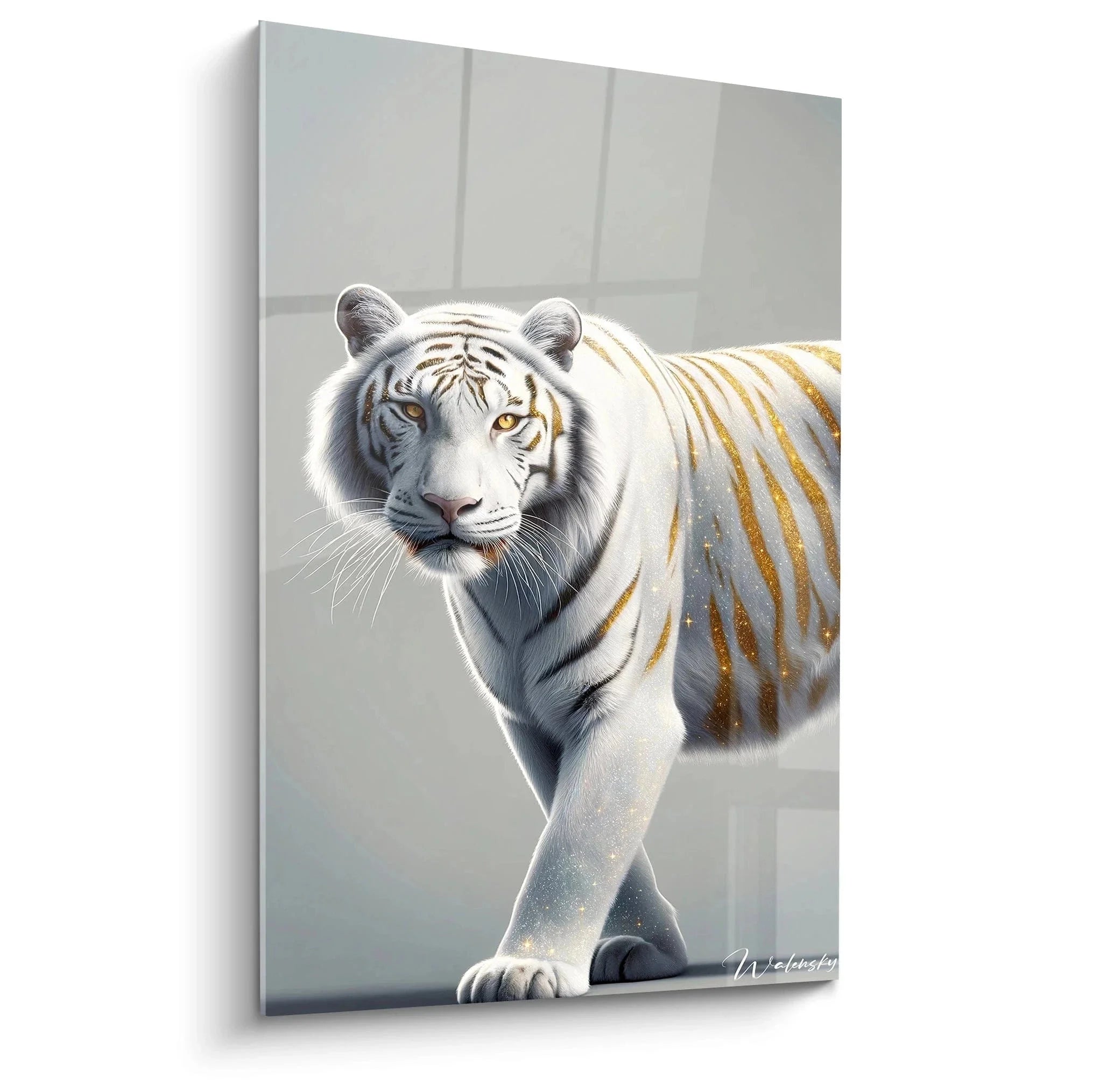 Wandbild weißer Tiger mit goldenen Streifen - Premium Kunstdruck für elegante Wanddekoration