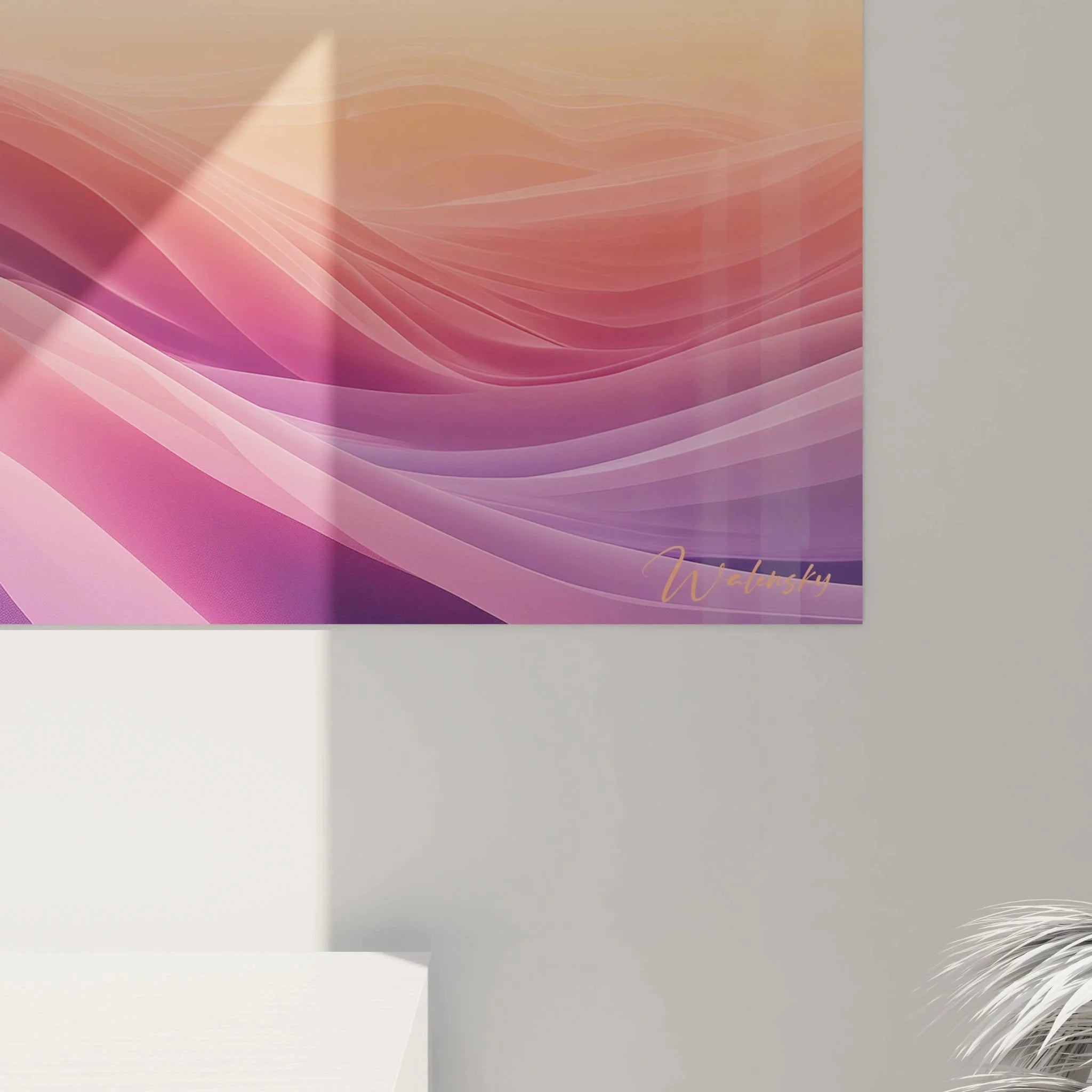 Panorama Wandbild abstrakte Wellen violett in moderner Wohnraum Wandgestaltung Edition Minimalismus