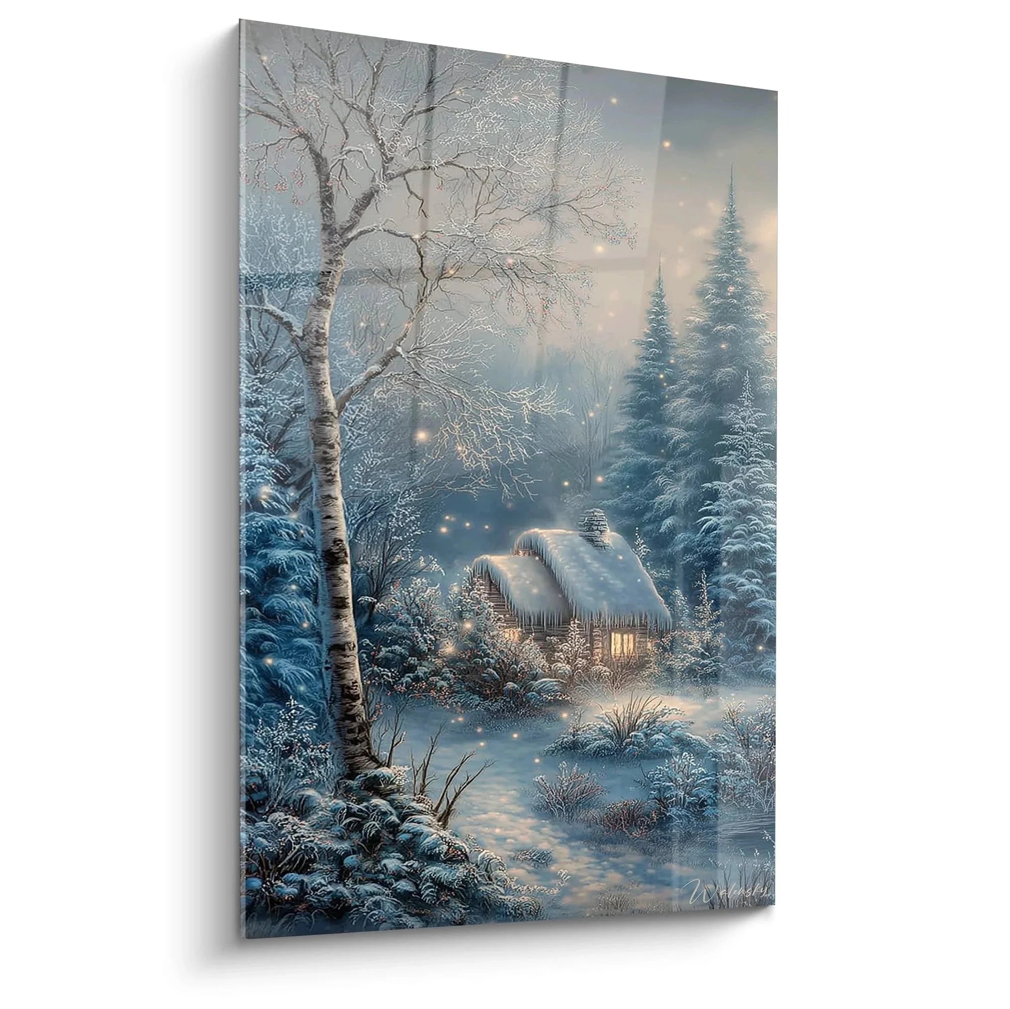 Wandbild Winterhütte verschneite Landschaft märchenhafte Schneeromantik Birke Tannen Edition Winter