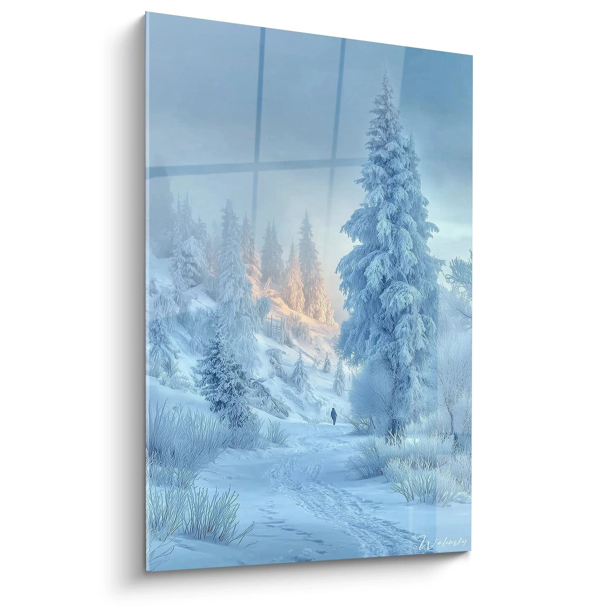 Wandbild Winterlandschaft mit verschneitem Waldweg und mystischer Atmosphäre - Edition Winter