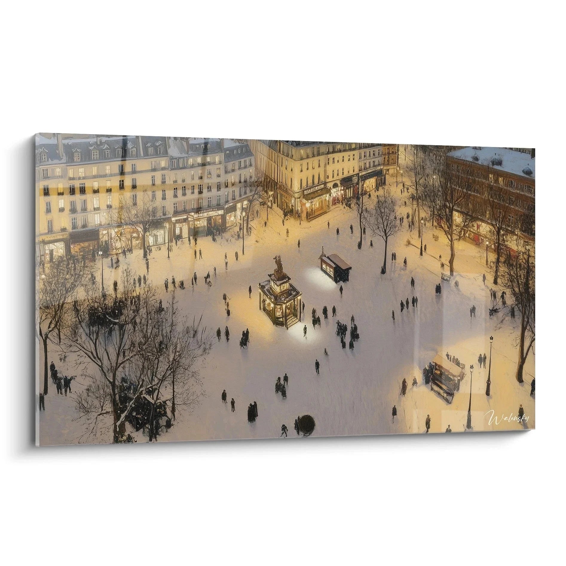 Wandbild Winterplatz Paris Camille Pissarro impressionistische Schneeszene Abendstimmung