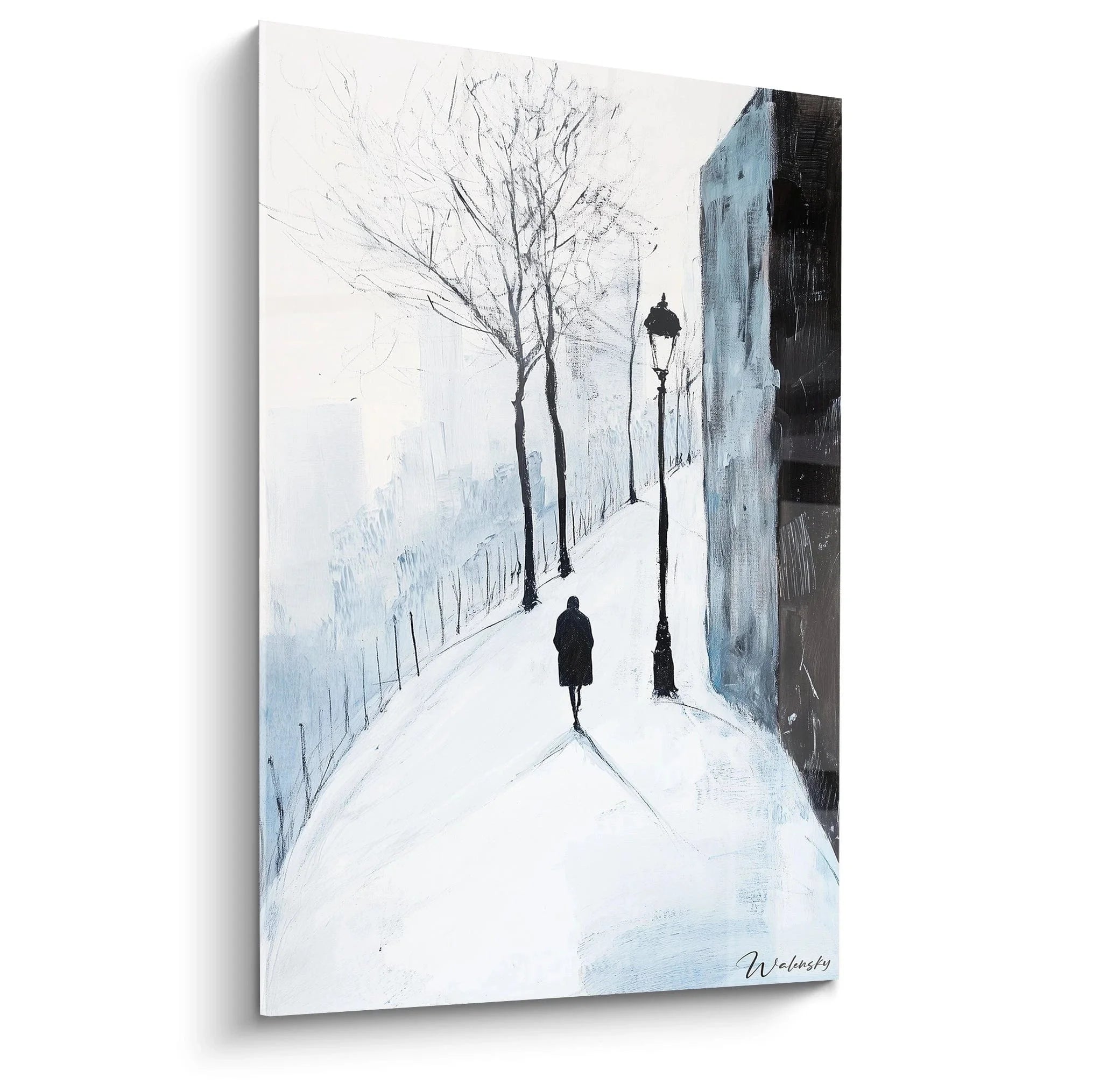 Wandbild Winterstraße Montmartre von Alfred Sisley - Verschneite Pariser Straßenszene mit einsamem Spaziergänger