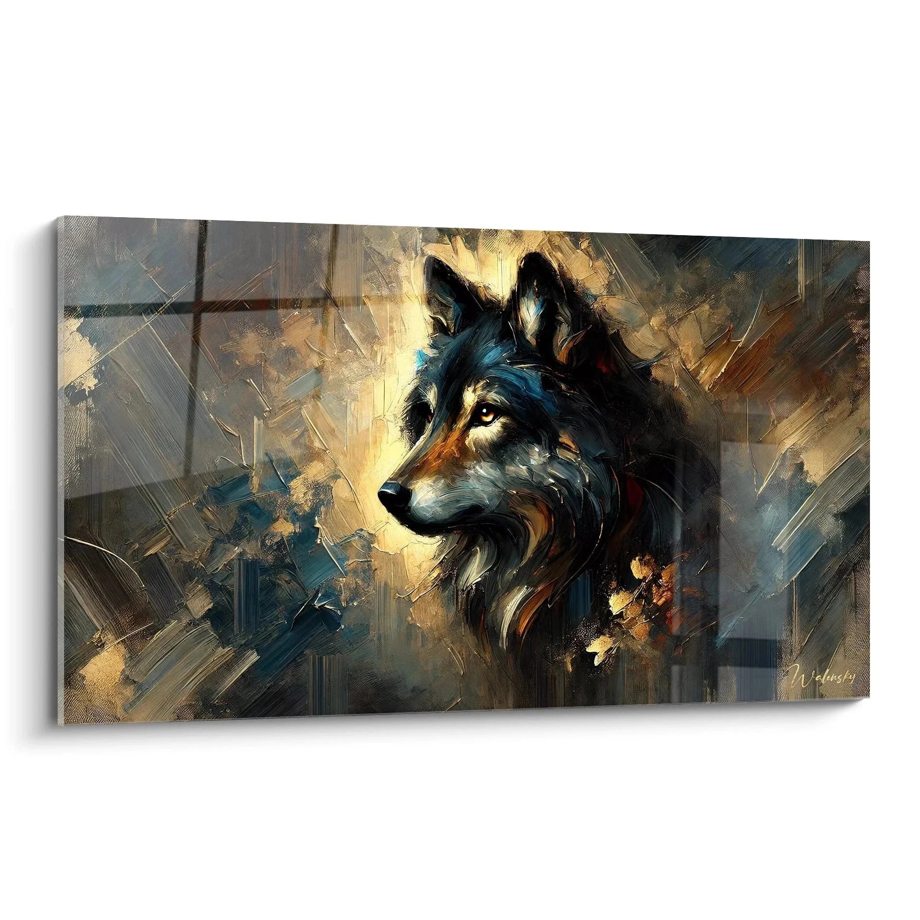 Wandbild Wolf Gemälde majestätischer Blick warme Farbtöne abstrakte Maltechnik Edition Wolf Kunstwerk