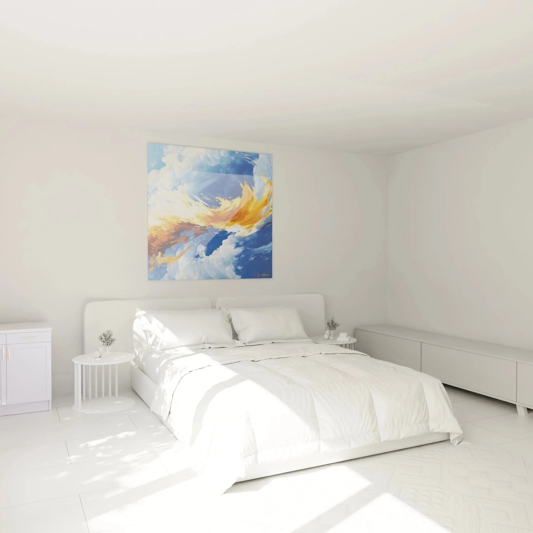 Wandbild Wolkenformation im Schlafzimmer, abstrakte Himmelsdarstellung als Wanddekoration