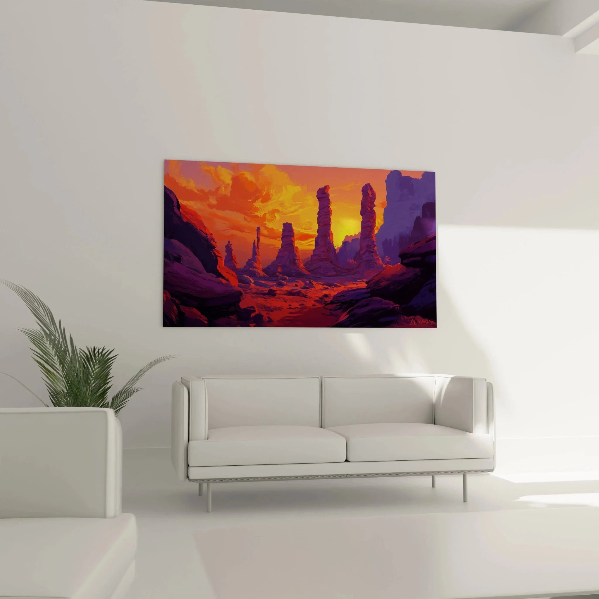 Detailansicht Wandbild Wüstenlandschaft zeigt Textur der Sandsteinfelsen und intensive Farbübergänge