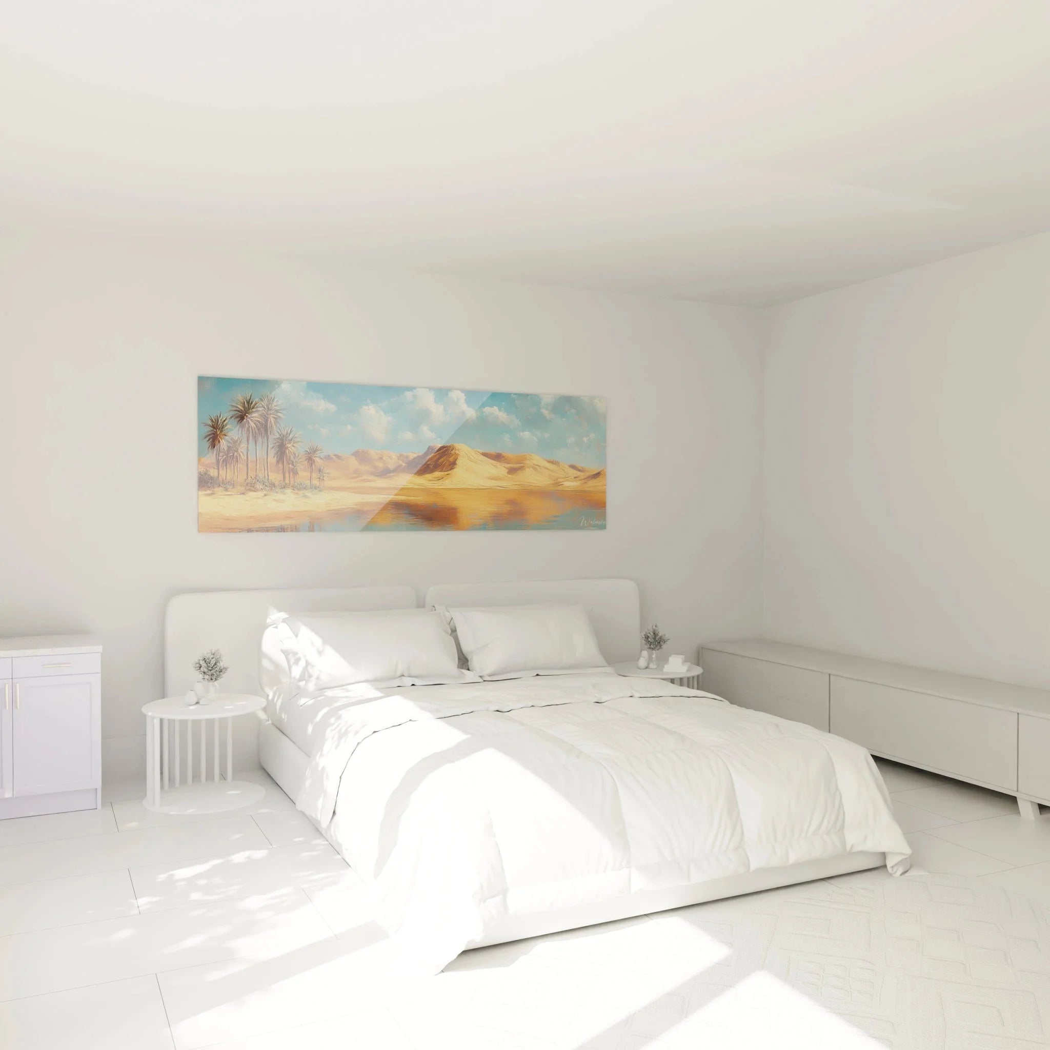 Wandbild arabische Wüstenlandschaft im Schlafzimmer - Oase mit Palmen als Wanddeko