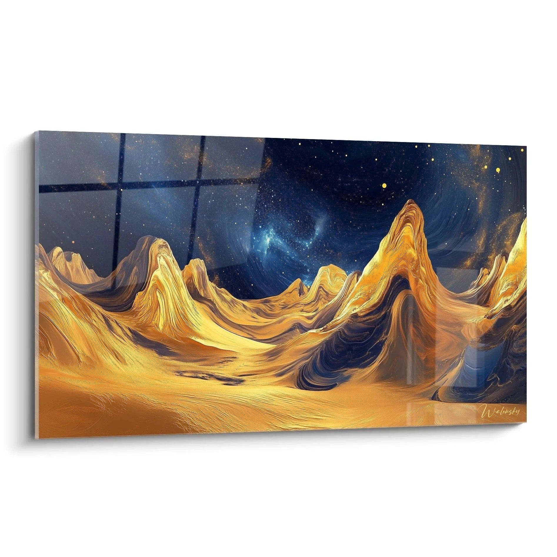 Wandbild goldene Wüstenlandschaft mit fließenden Dünen unter mystischem Sternenhimmel - Edition Ägypten