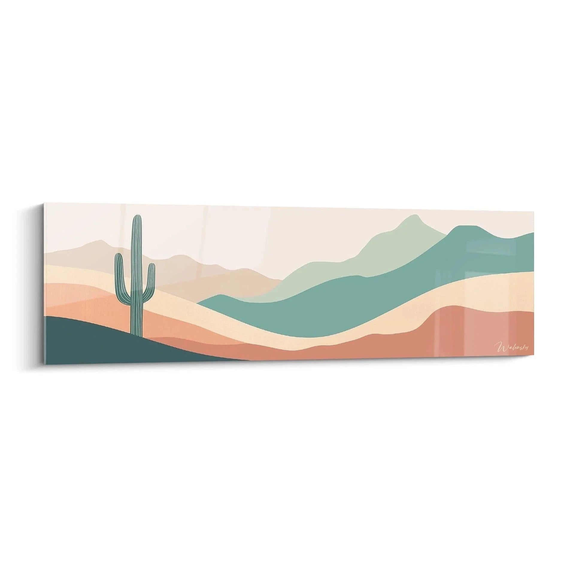Wandbild Wüstenlandschaft mit Saguaro Kaktus und Bergpanorama in Terrakotta Farbtönen