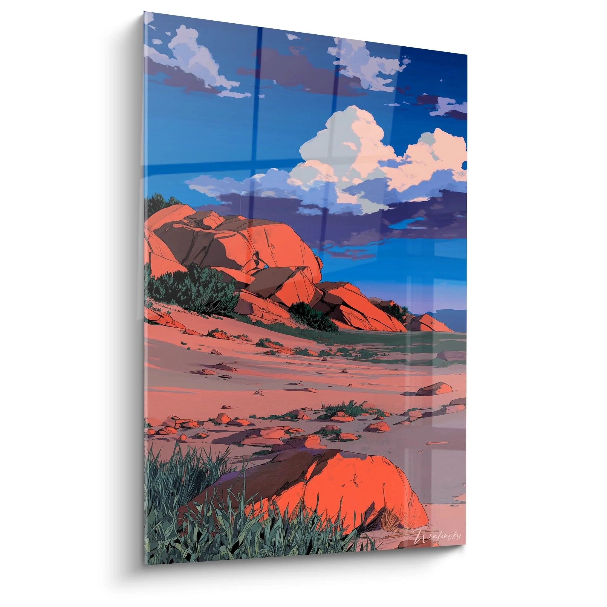 Wandbild Wüstenlandschaft mit roten Felsen und blauem Himmel der Edition Wüste