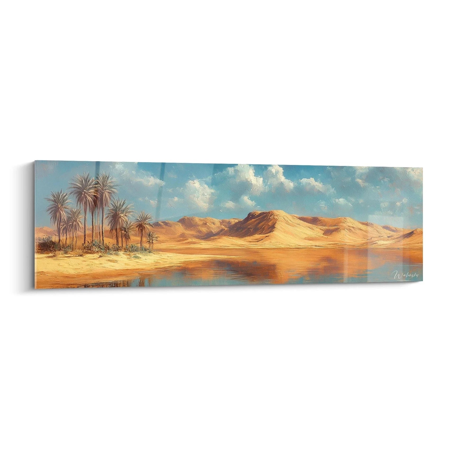 Wandbild Wüstenoase mit Palmen und Sanddünen - Orientalische Landschaft als Wanddeko XXL