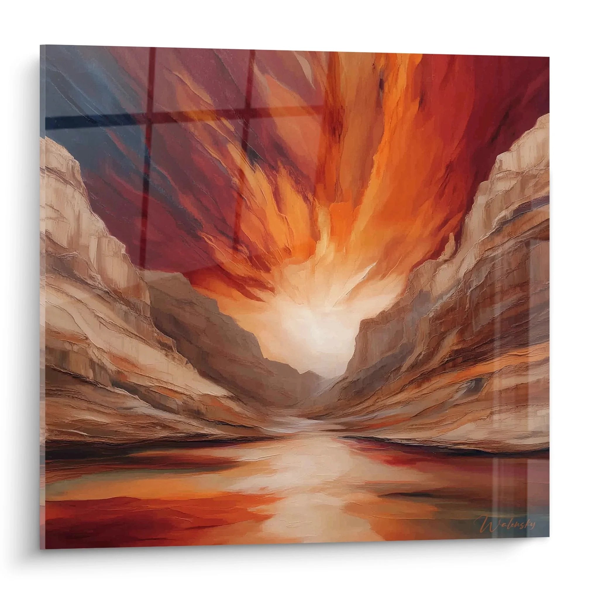 Wandbild Wüstenschlucht mit glühenden Orangetönen und dramatischer Canyonlandschaft für moderne Wanddekoration
