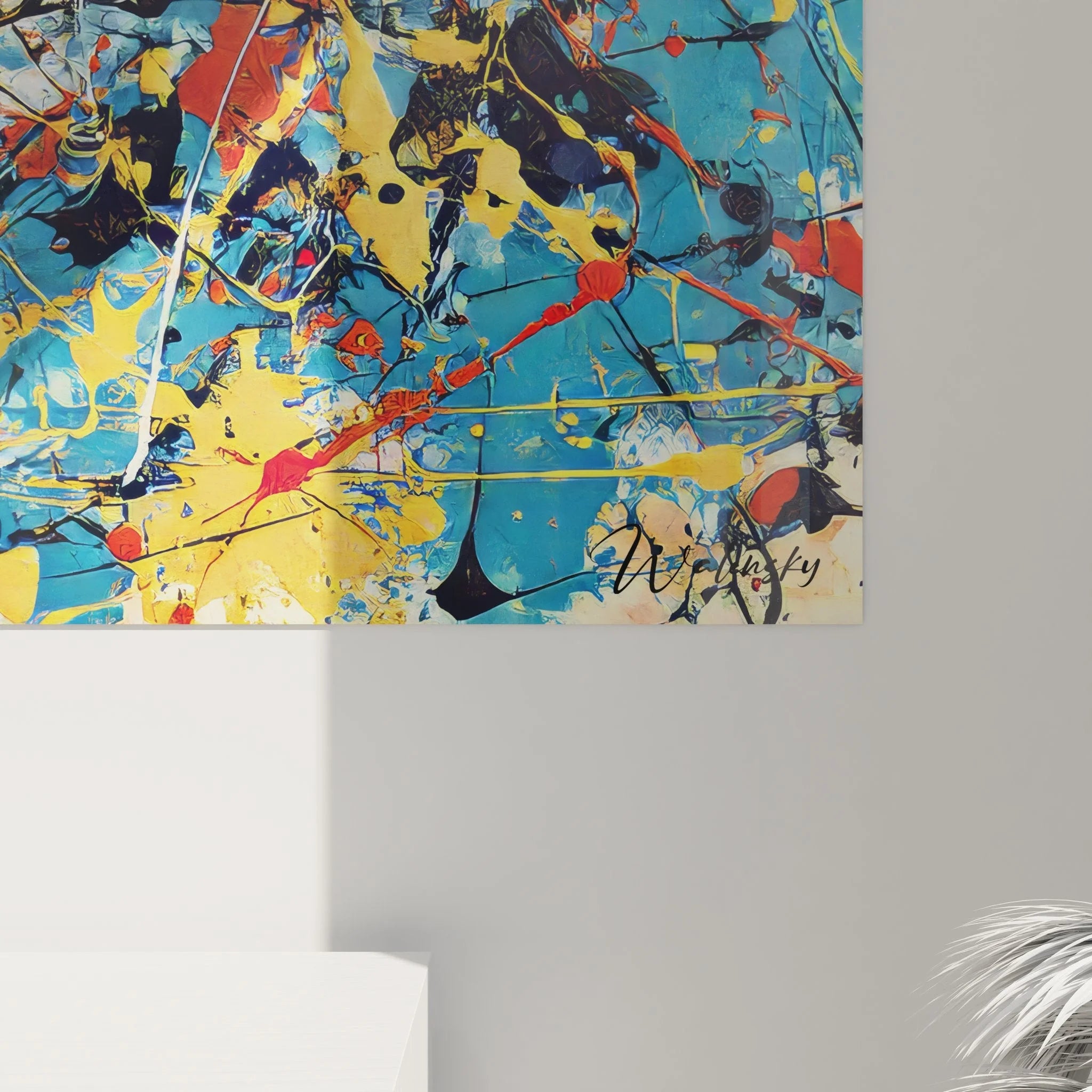 Gesamtansicht Wandbild XXL abstrakt Action-Painting mit dynamischer Farbkomposition Malerei-Optik