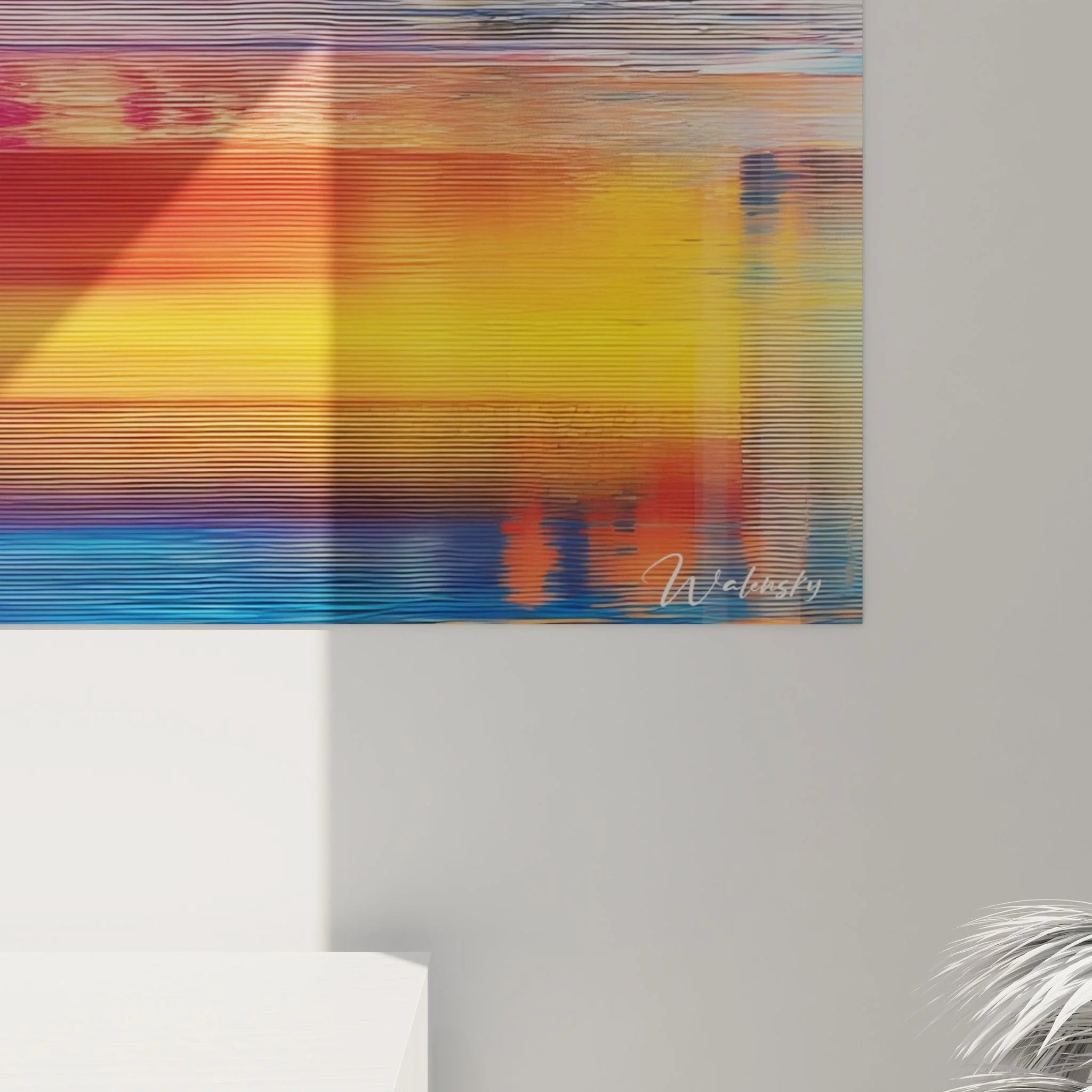 Gesamtansicht Wandbild XXL abstrakt Spachteltechnik mit dynamischen Farbverläufen als Raumkunst