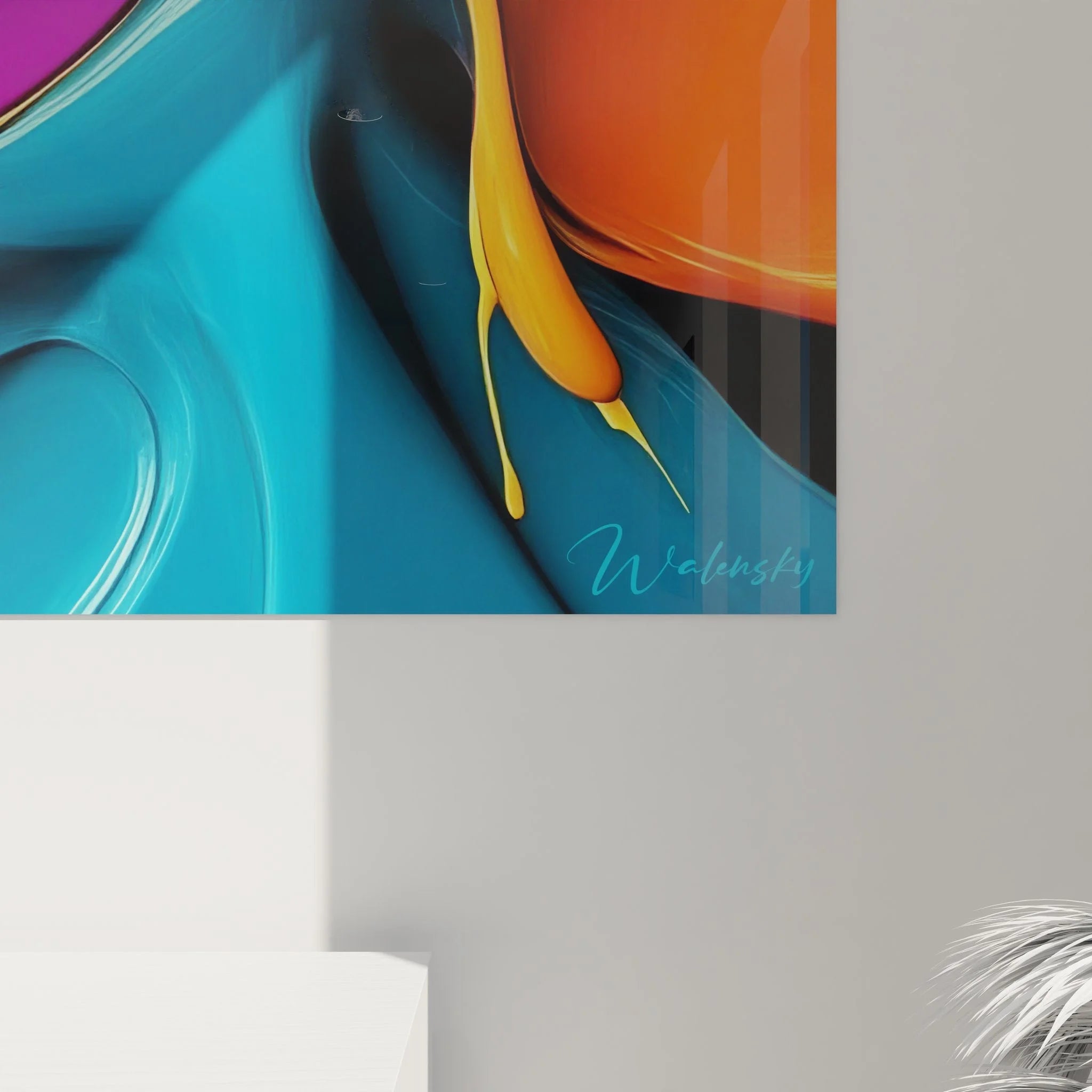 Gesamtansicht Wandbild abstrakte Farbexplosion XXL Format für moderne Wohnräume