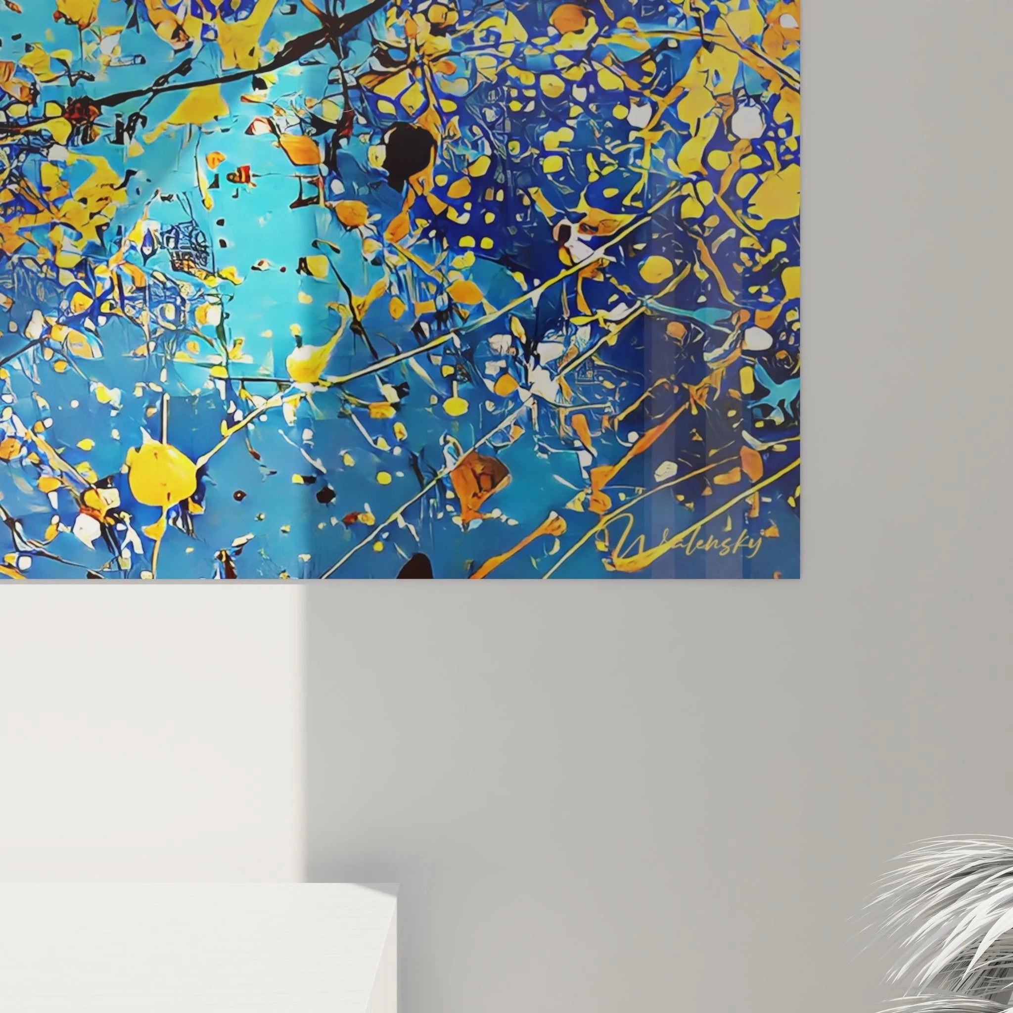 Gesamtansicht Wandbild XXL abstrakte Kunst mit expressiver Farbkomposition Malerei-Optik