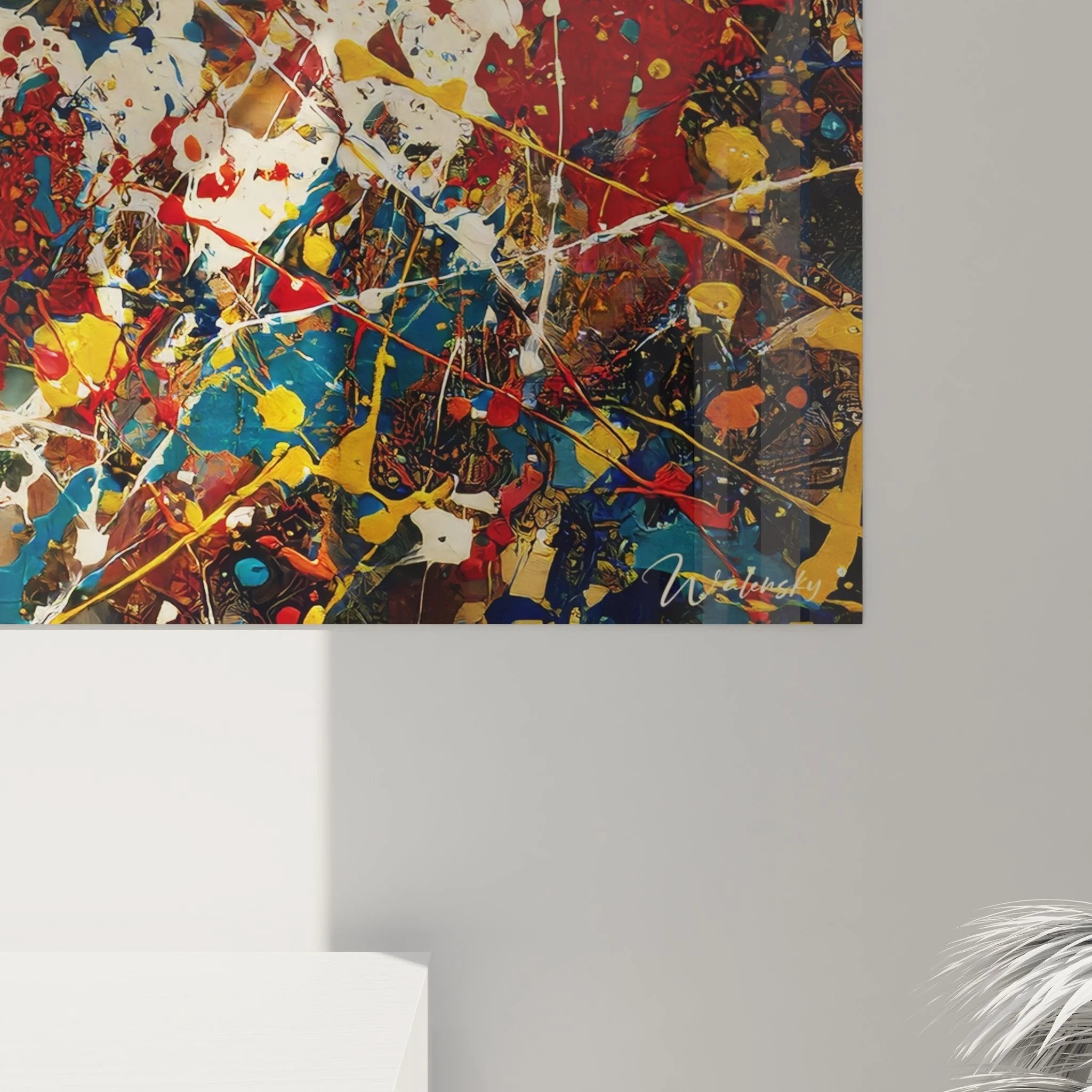 Gesamtansicht Wandbild XXL abstrakte Kunst Farbexplosion für moderne Wandgestaltung