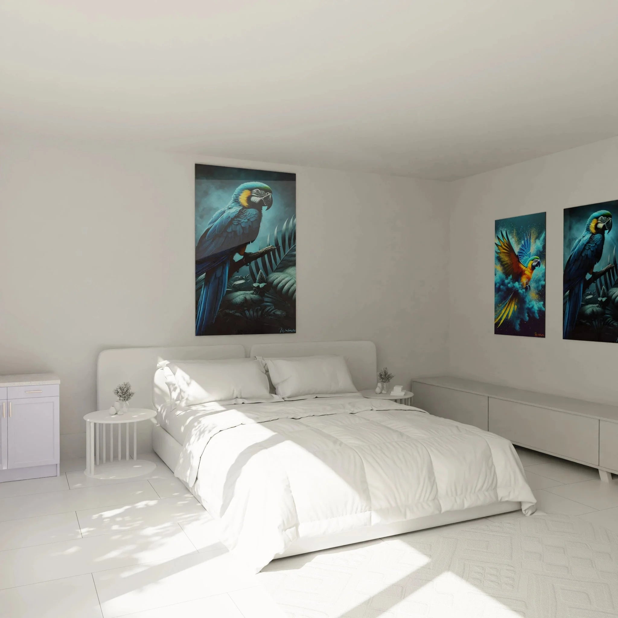 Wandbild XXL Blauer Ara Schlafzimmer Dekoration - exotische Papagei Wandkunst als Raumgestaltung