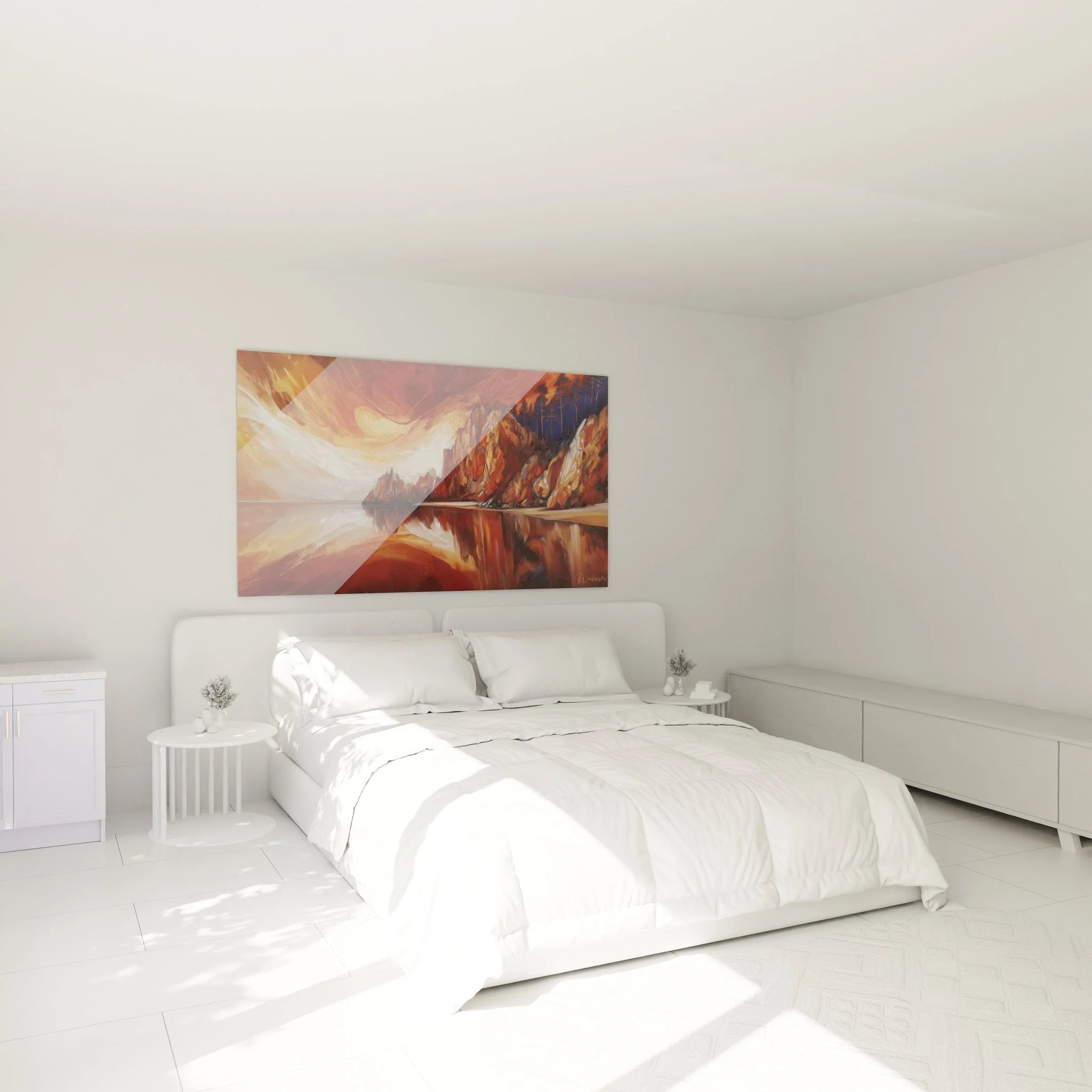 Wandbild XXL Bergpanorama mit Sonnenuntergang als moderne Schlafzimmer Dekoration