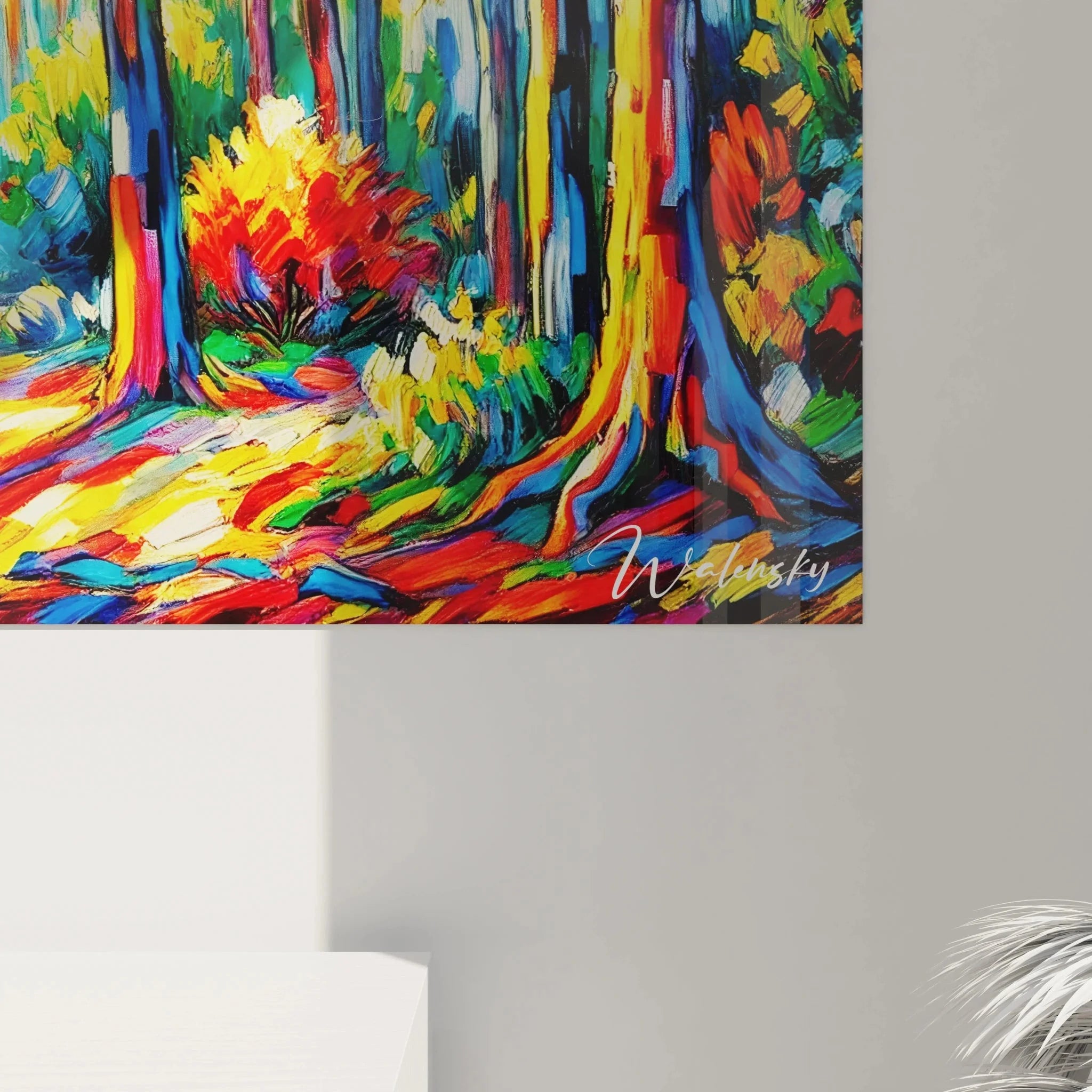 Gesamtansicht Wandbild XXL bunter Wald Fauvismus Stil komplette fauvistische Waldkomposition