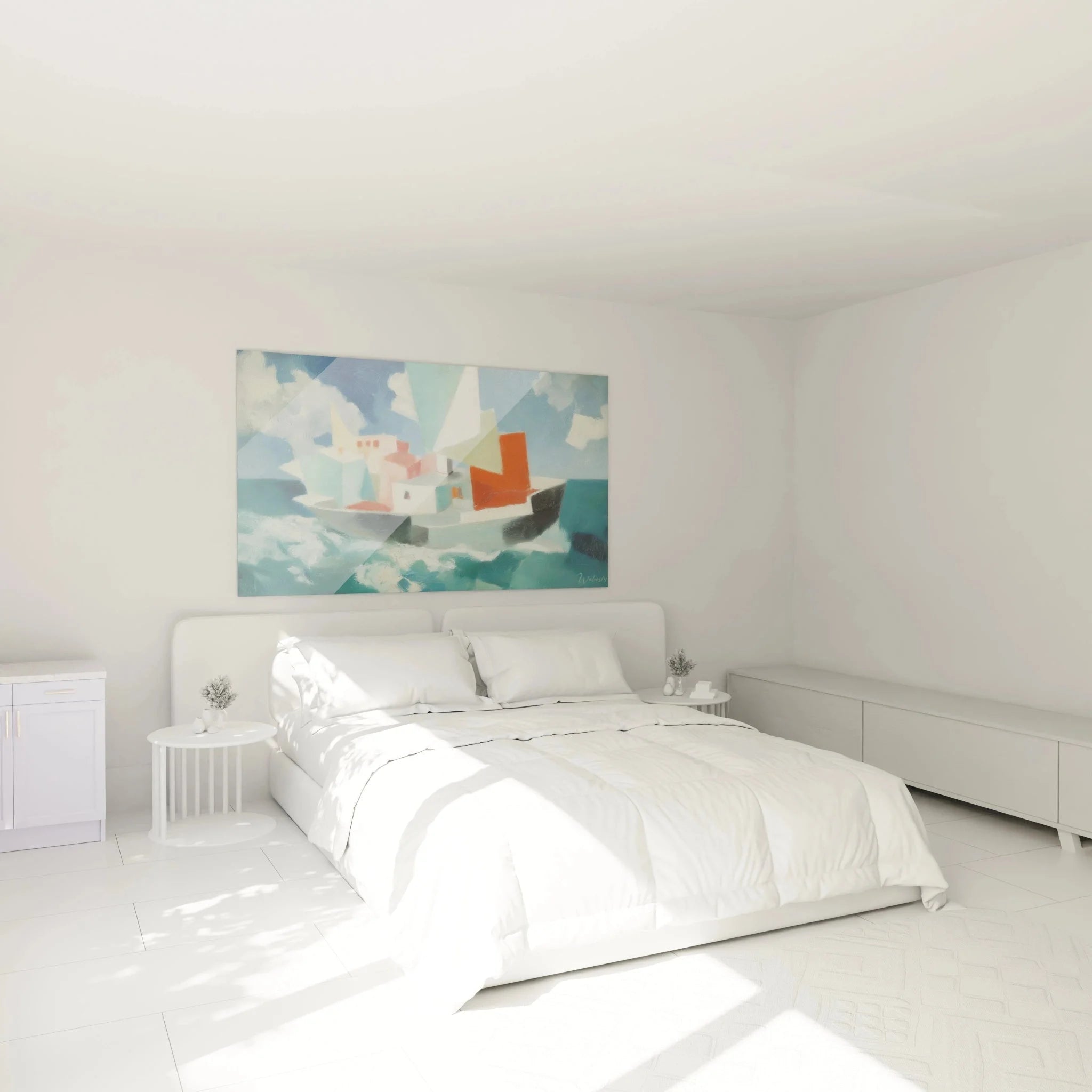 Wandbild XXL Fischerboot Schlafzimmer Dadaismus maritime Dekoration stürmische See abstrakte Kunst