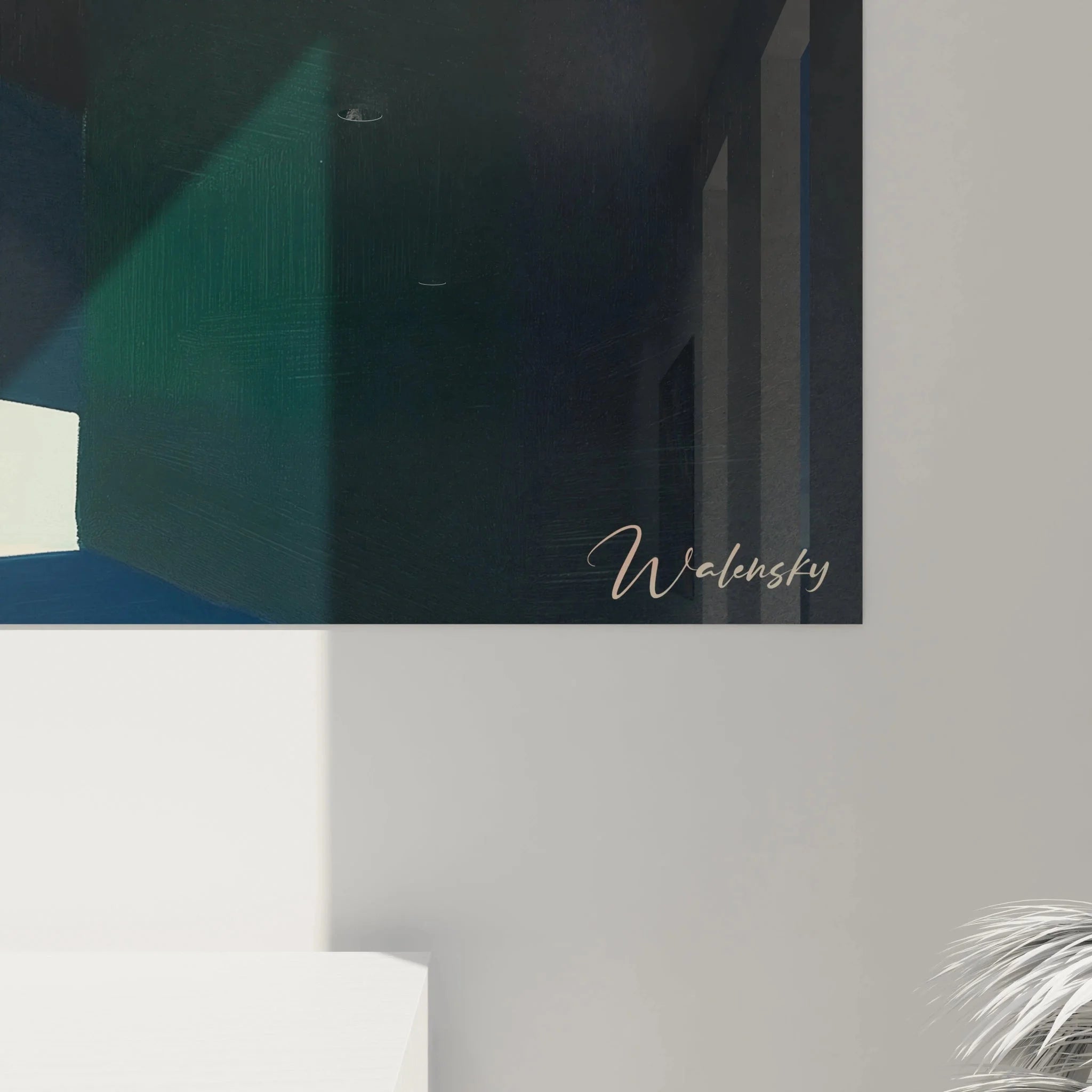 Gesamtansicht Wandbild XXL Frau moderne Innenarchitektur farbiger Korridor perspektivische Darstellung