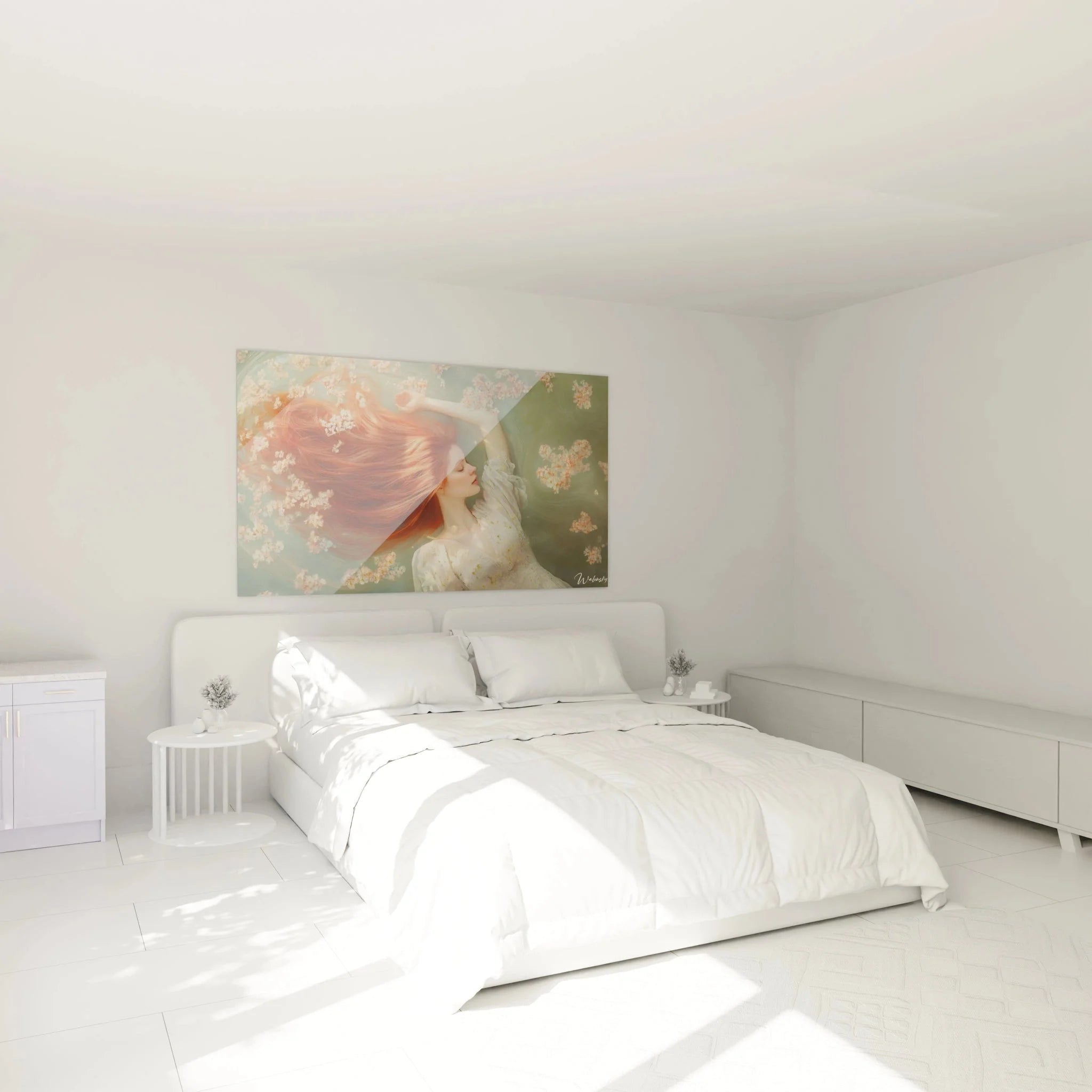 Wandbild XXL Frau rote Haare Blüten im Schlafzimmer - elegante Raumgestaltung romantische Kunst