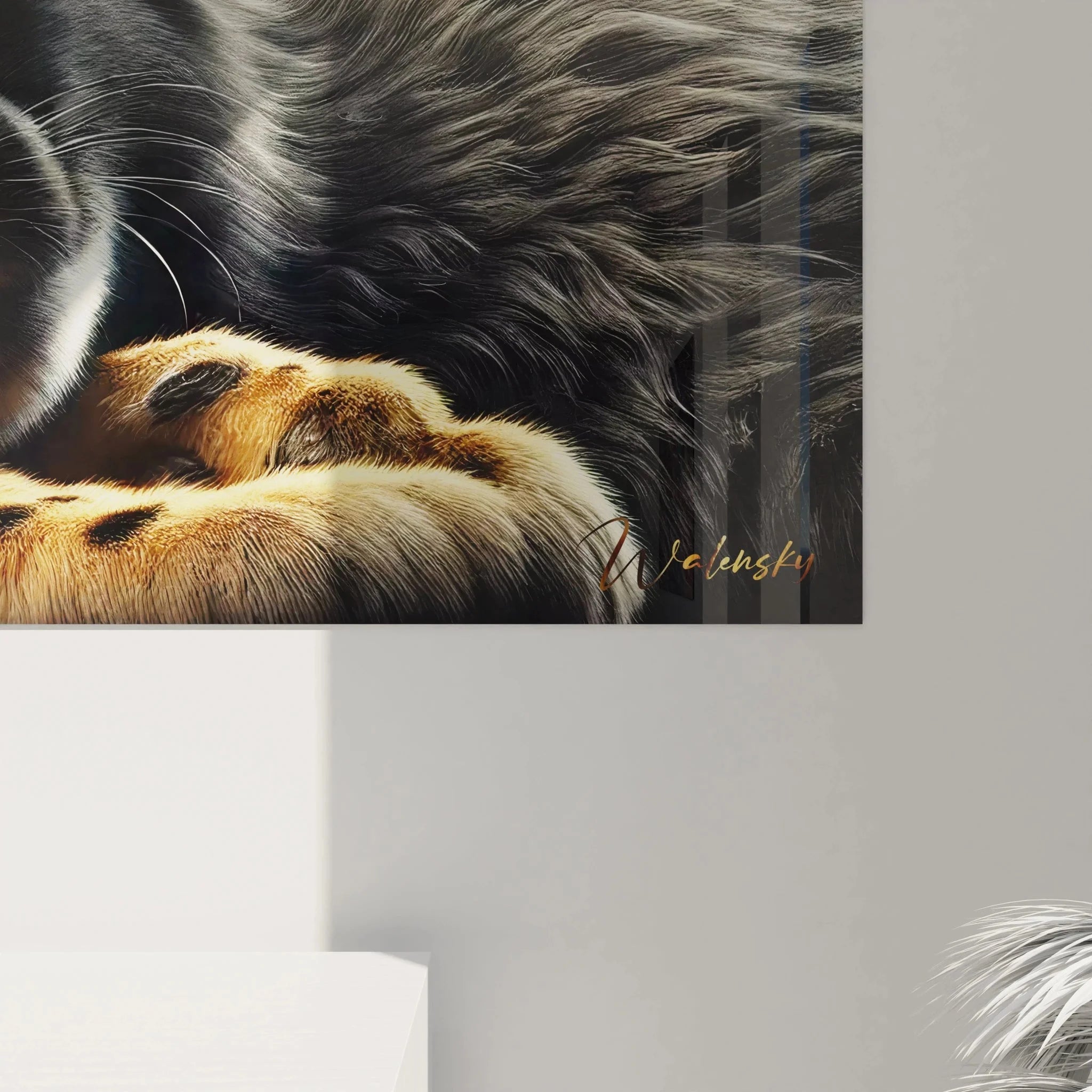 Gesamtansicht Wandbild XXL Gepard Familie - harmonische Komposition in warmer Farbpalette für Wohnräume