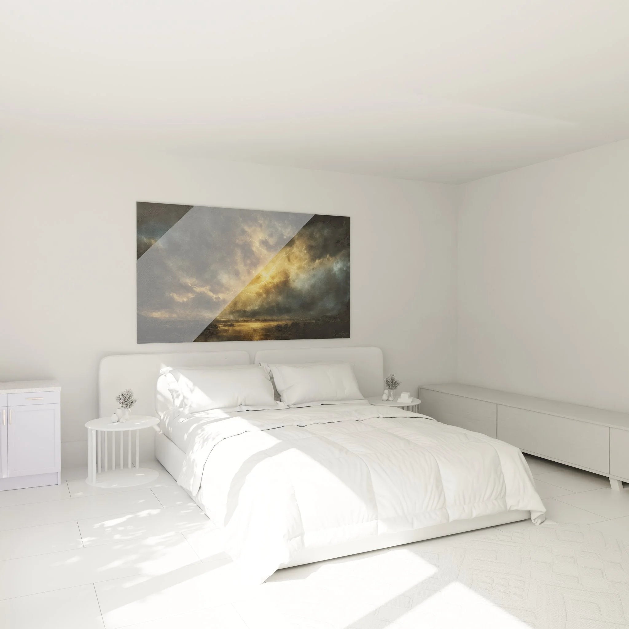 Wandbild XXL Gewitterstimmung als moderne Schlafzimmer Wanddeko mit atmosphärischen Lichteffekten