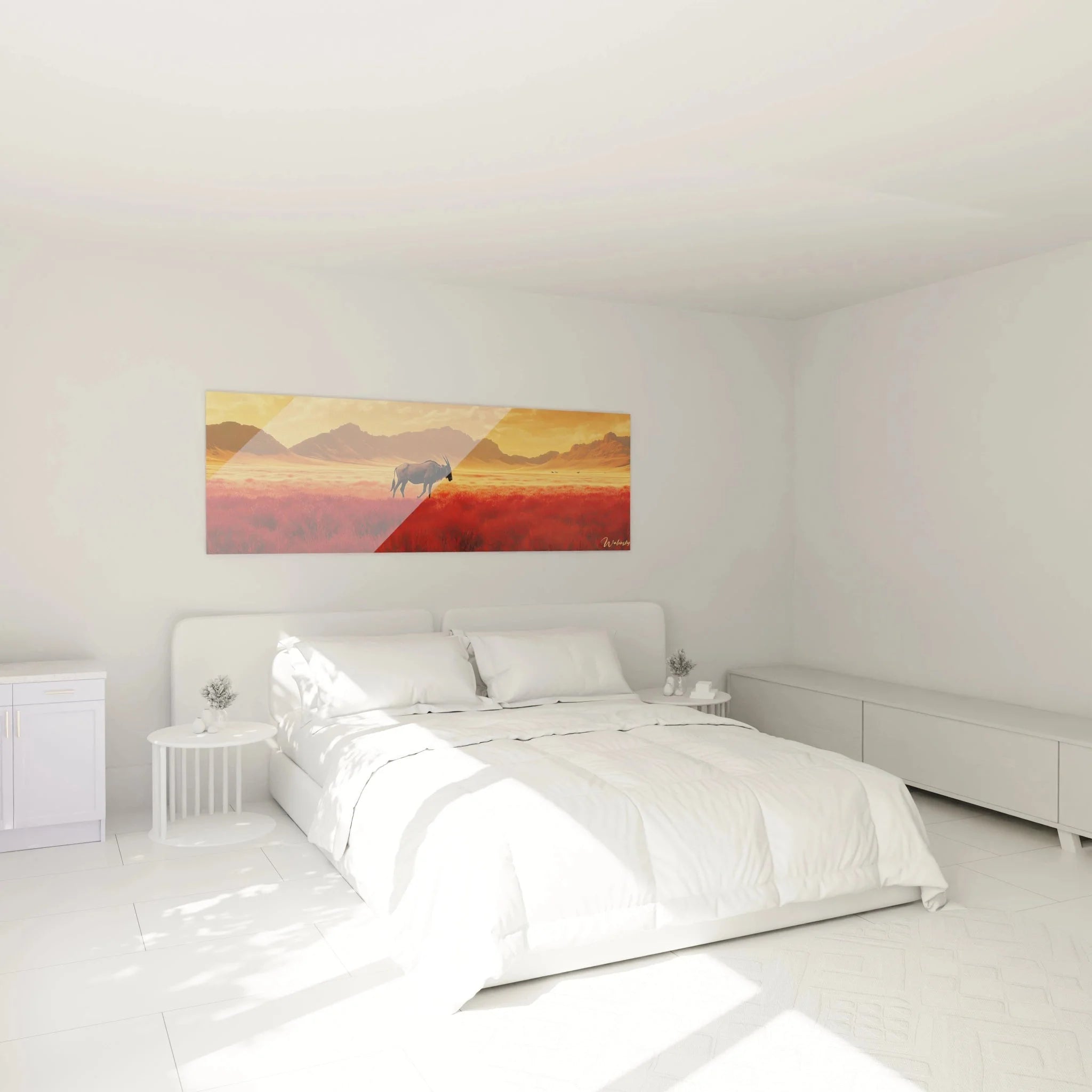 Wandbild XXL Gnu Afrika als Wanddekoration im Schlafzimmer mit warmem Licht