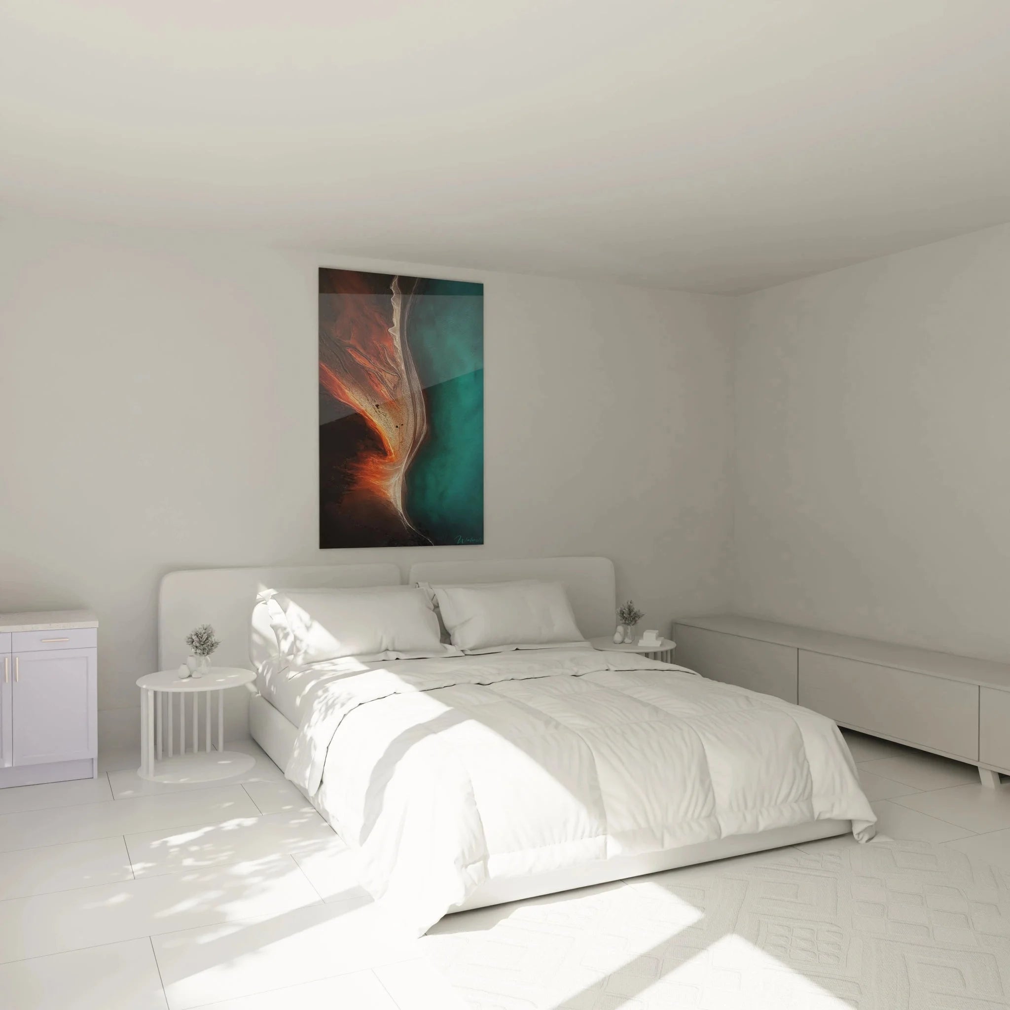 Wandbild XXL Küstenlandschaft im Schlafzimmer, moderne abstrakte Wanddekoration Luftbild