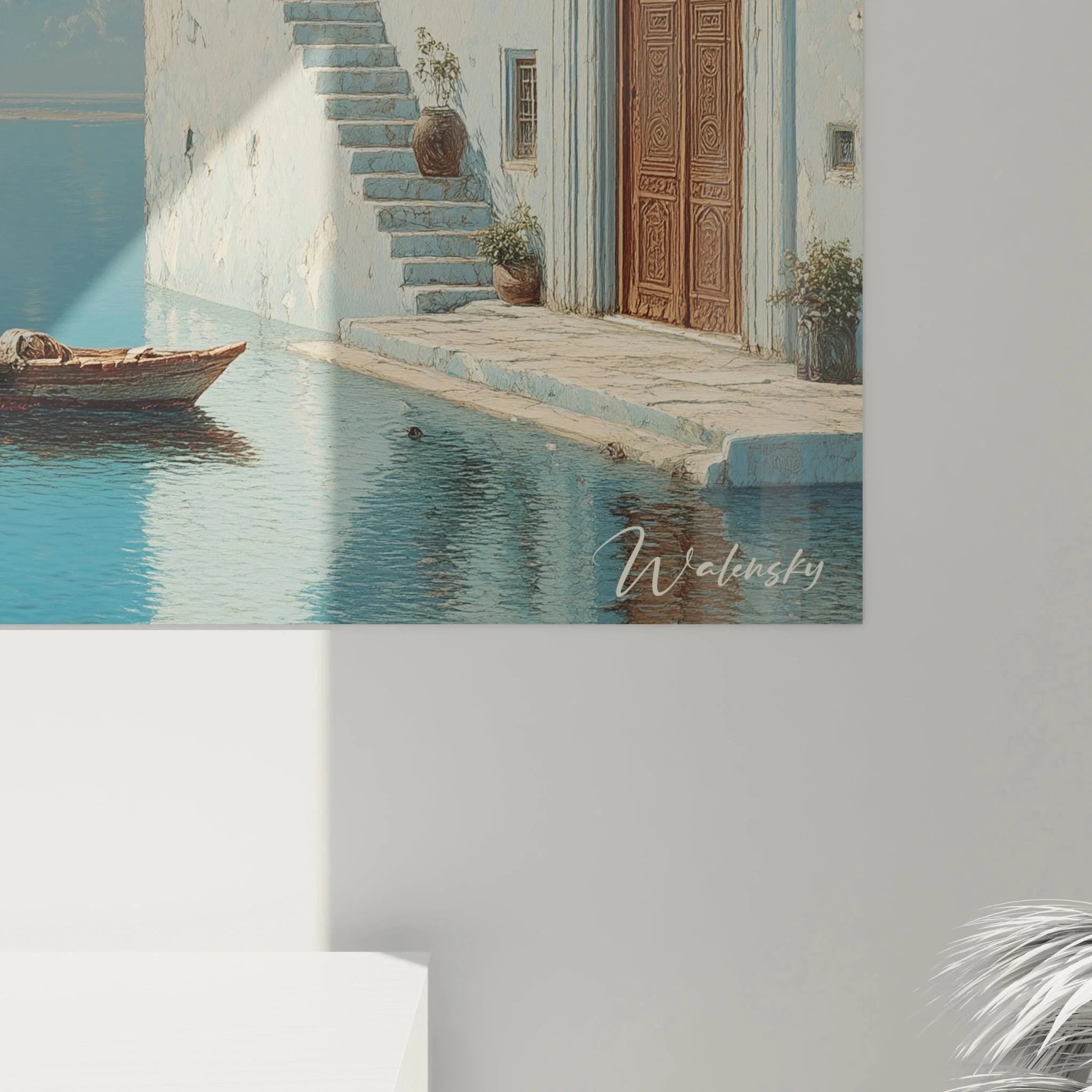 Gesamtansicht Wandbild XXL Mittelmeerarchitektur - idyllische Küstenlandschaft im Klassizismus Stil