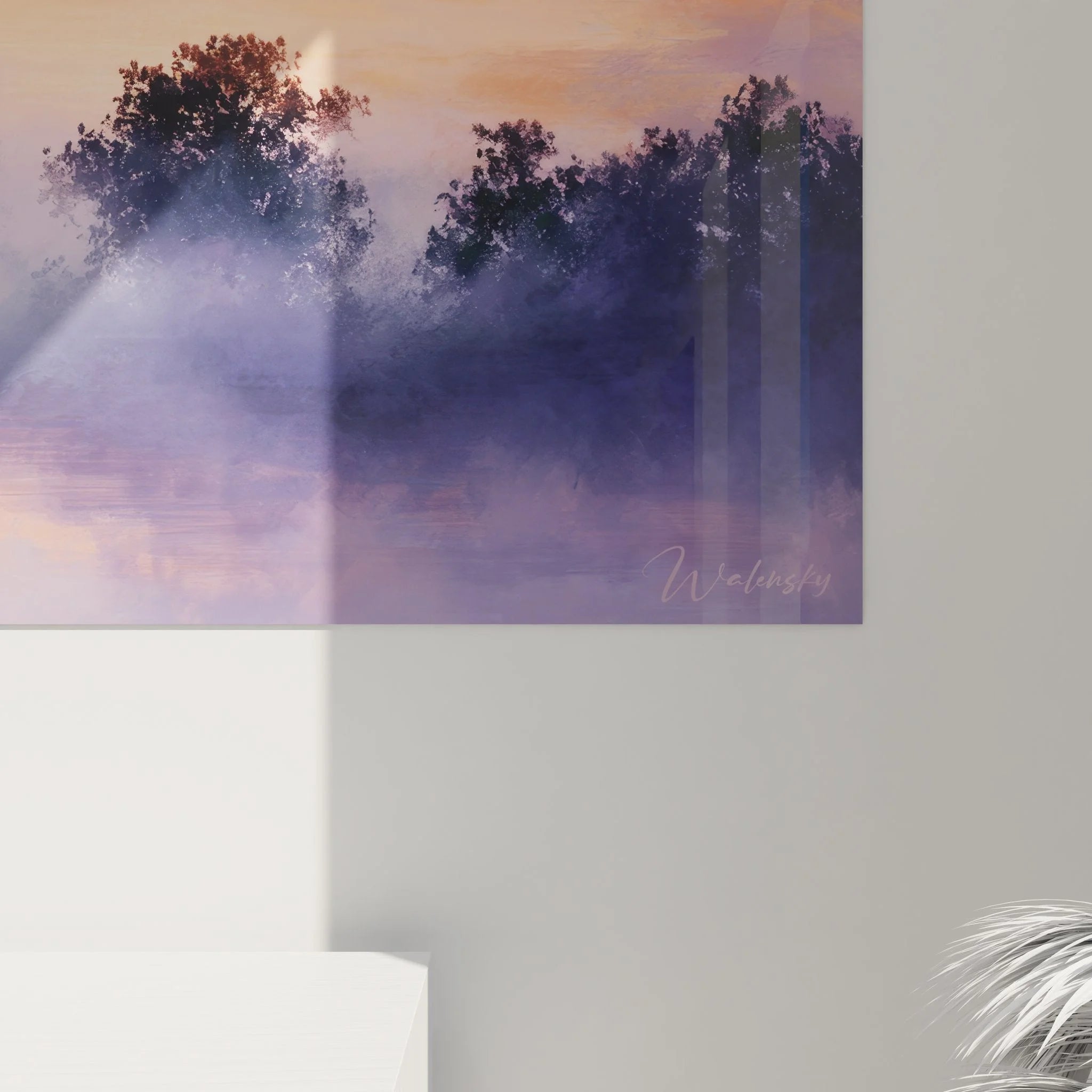 Gesamtansicht Wandbild XXL Landschaft - Mystische Nebelszene über stillem Gewässer als Raumdekoration