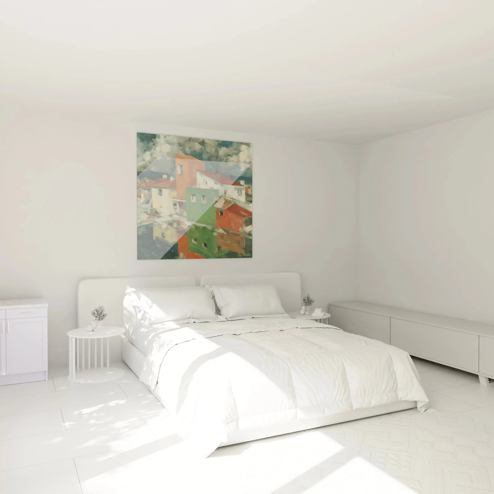 Modernes Wandbild mediterrane Architektur als stilvolle Schlafzimmer-Dekoration