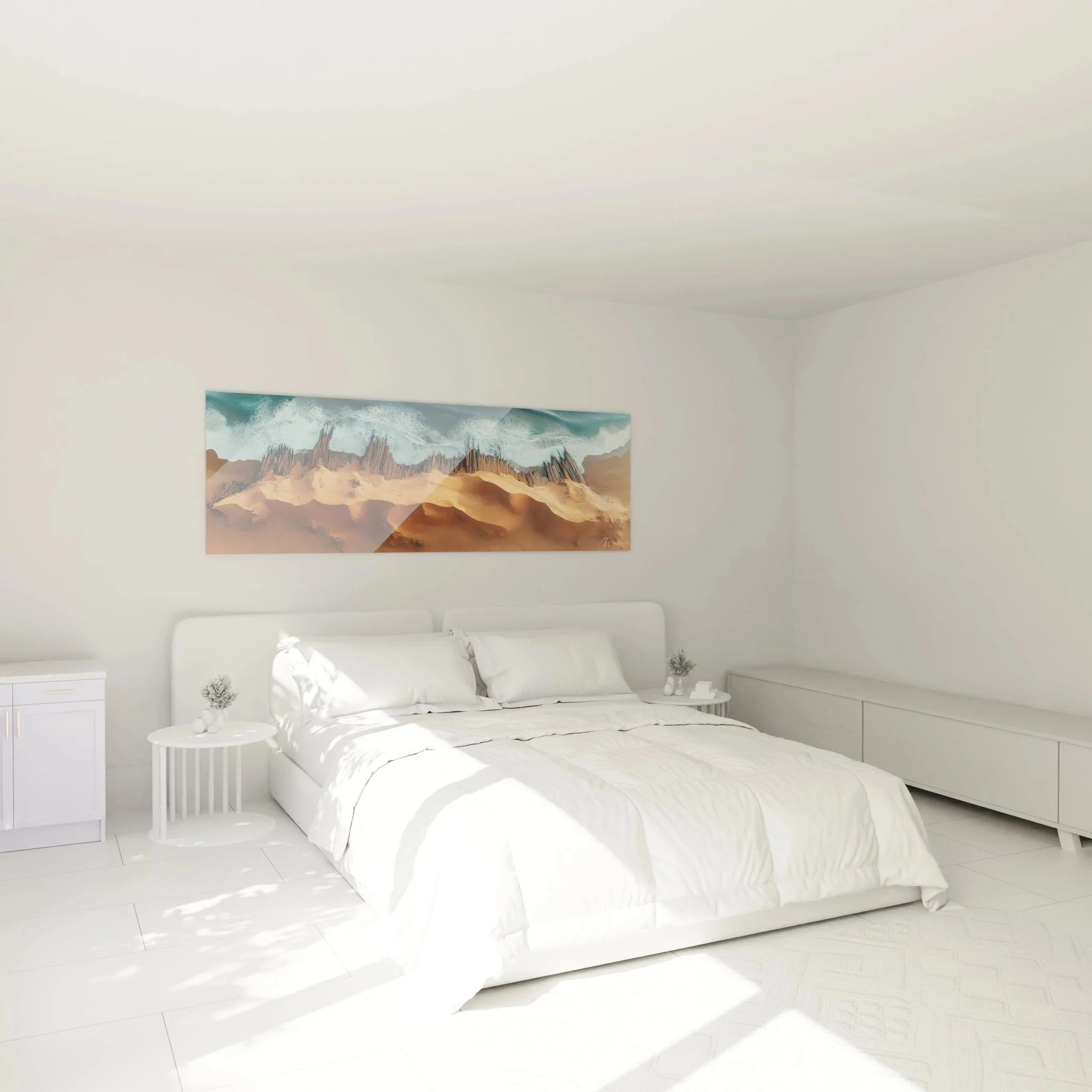 Wandbild XXL Meereswellen goldener Strand als moderne Wanddeko im Schlafzimmer