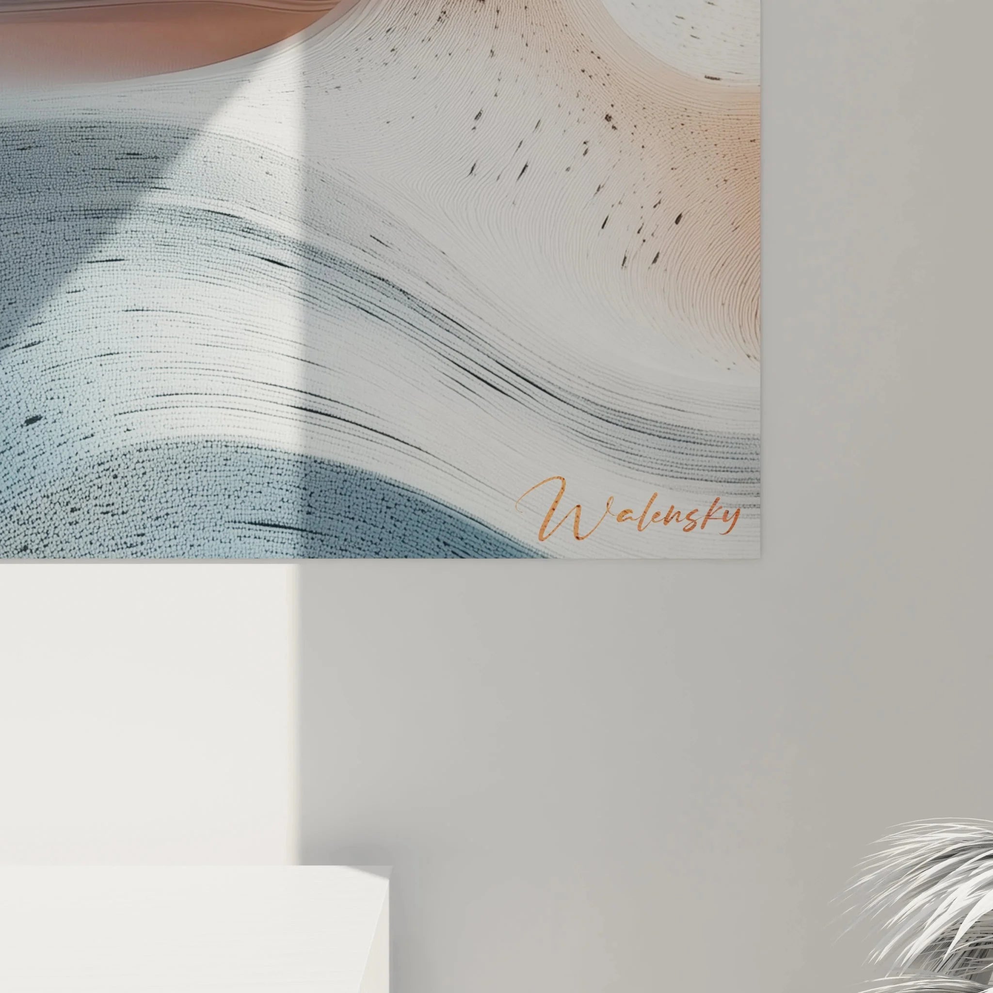 Gesamtansicht des XXL Wandbildes mit organischen Formen und skulpturalen Elementen der Edition Textur