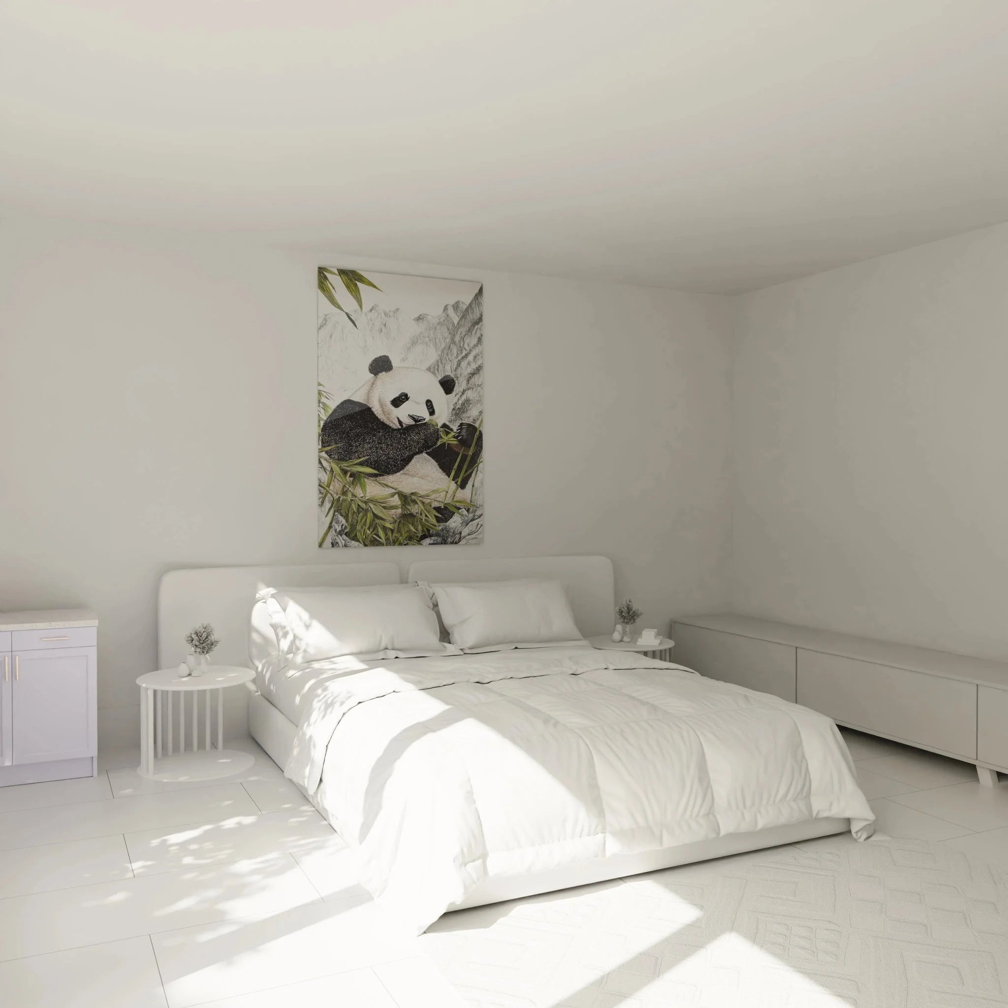 Wandbild XXL Panda Bambus Berglandschaft im Schlafzimmer - moderne Wanddekoration