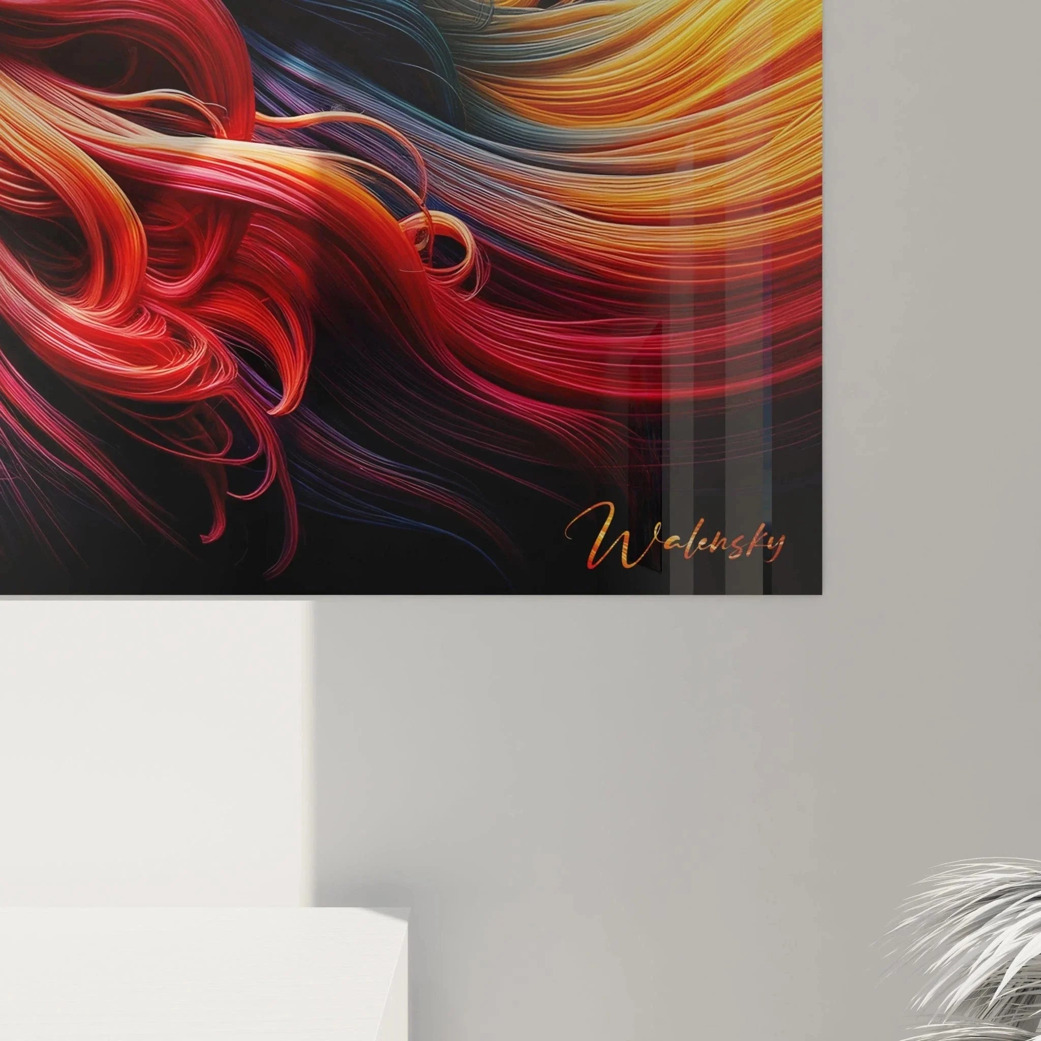 Gesamtansicht Wandbild XXL Pferd mit Feuermähne - komplette Wandgestaltung Pferdezimmer