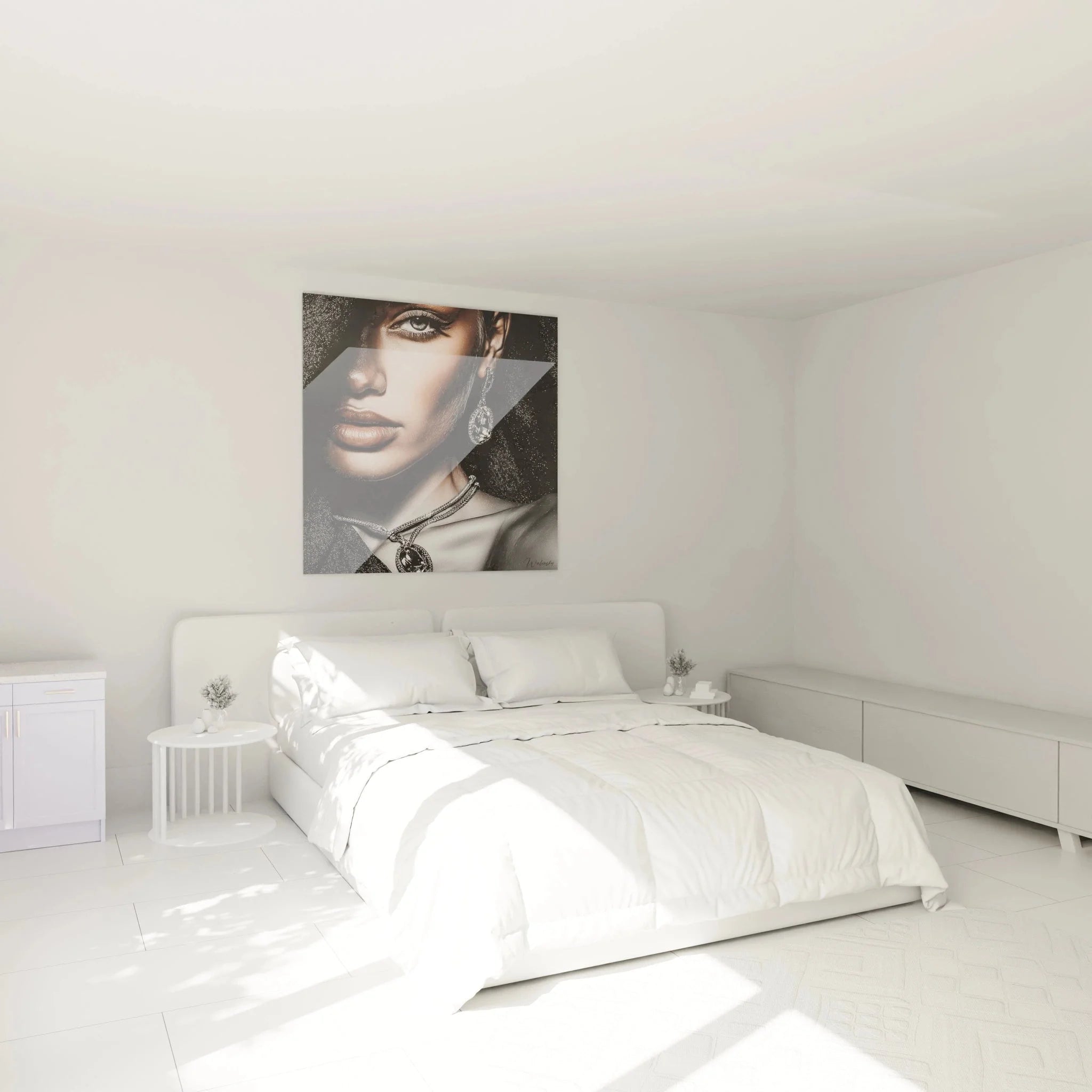 Luxuriöses Wandbild XXL Frauenportrait mit Schmuck-Accessoires als stilvolle Schlafzimmer-Dekoration