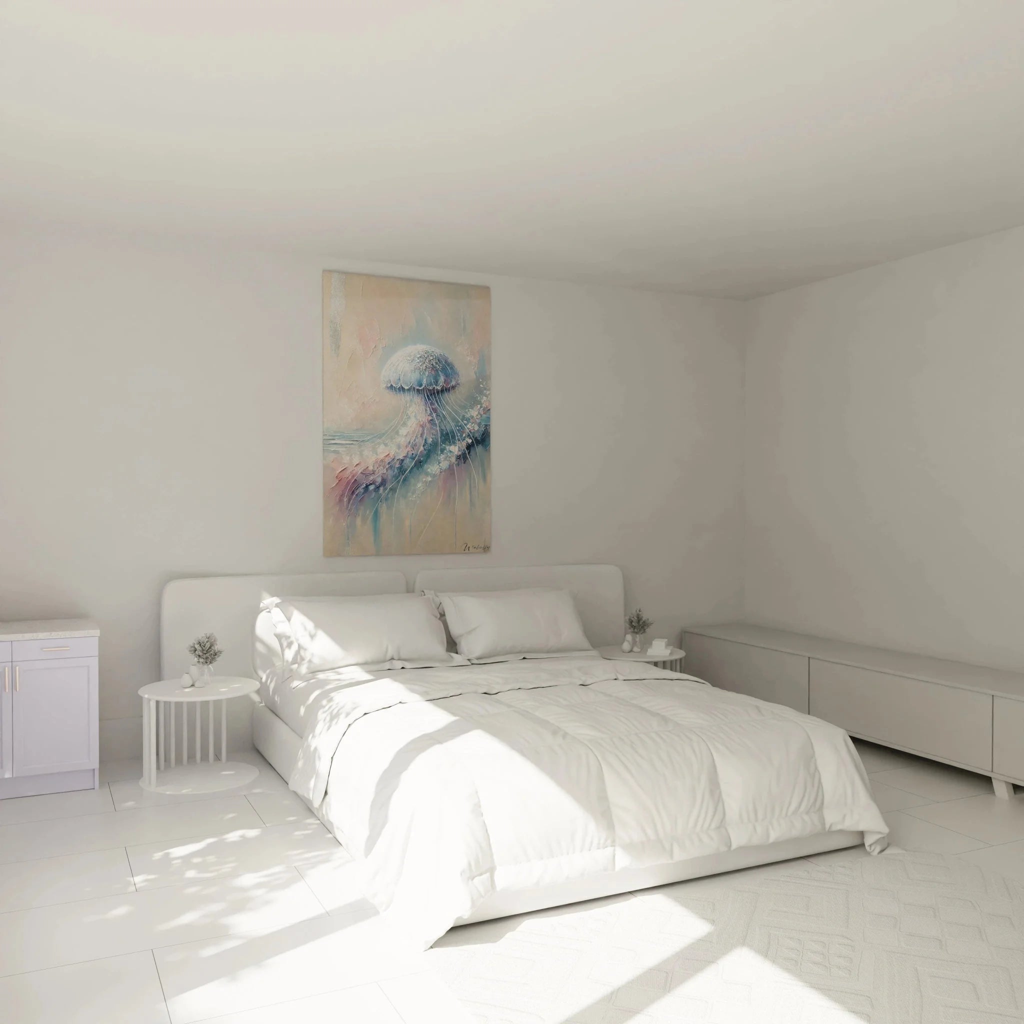Wandbild XXL Qualle ethereal ocean in modernem Schlafzimmer maritime Wanddekoration