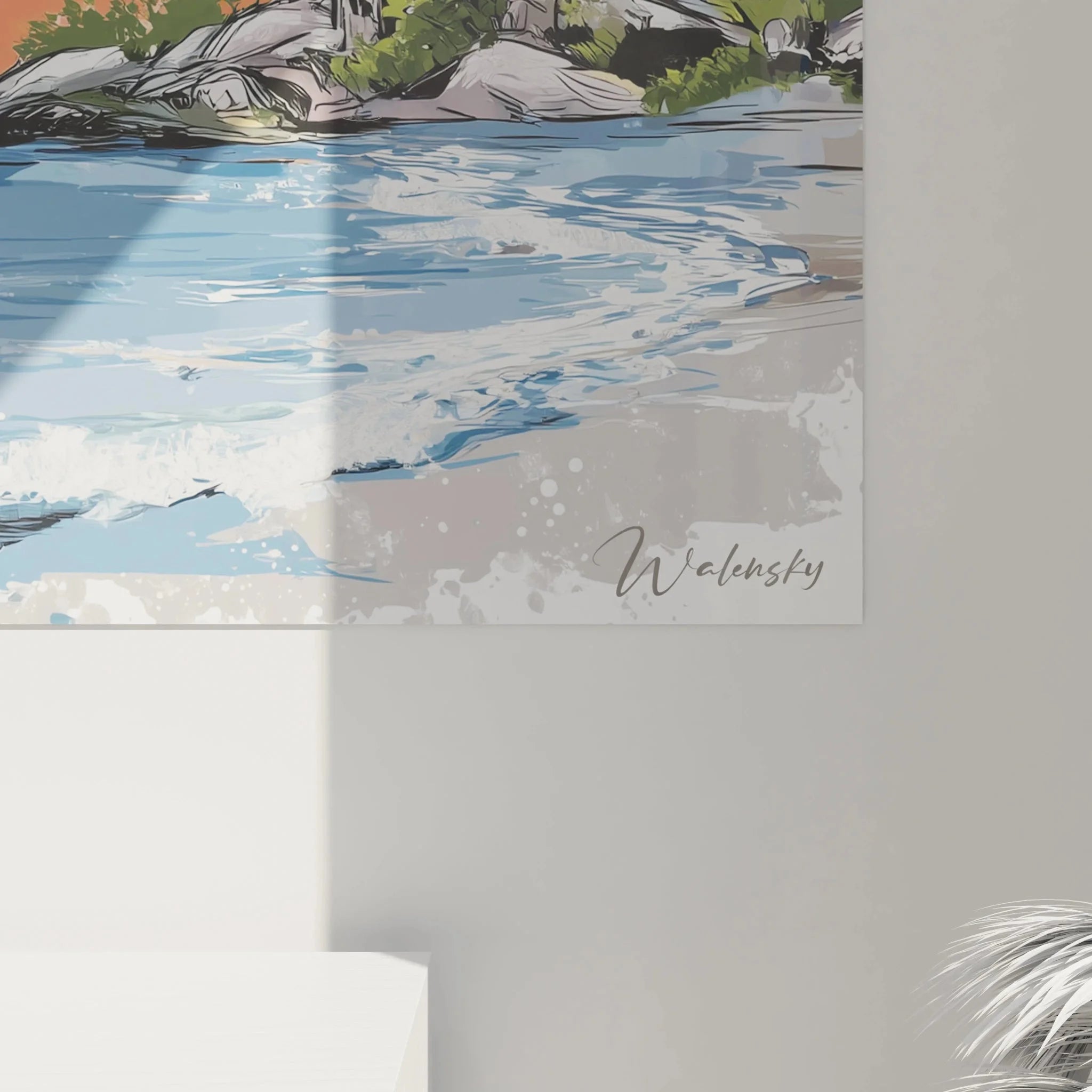 Gesamtansicht maritimes Wandbild XXL Segelboot Sonnenuntergang tropische Bucht Sommer