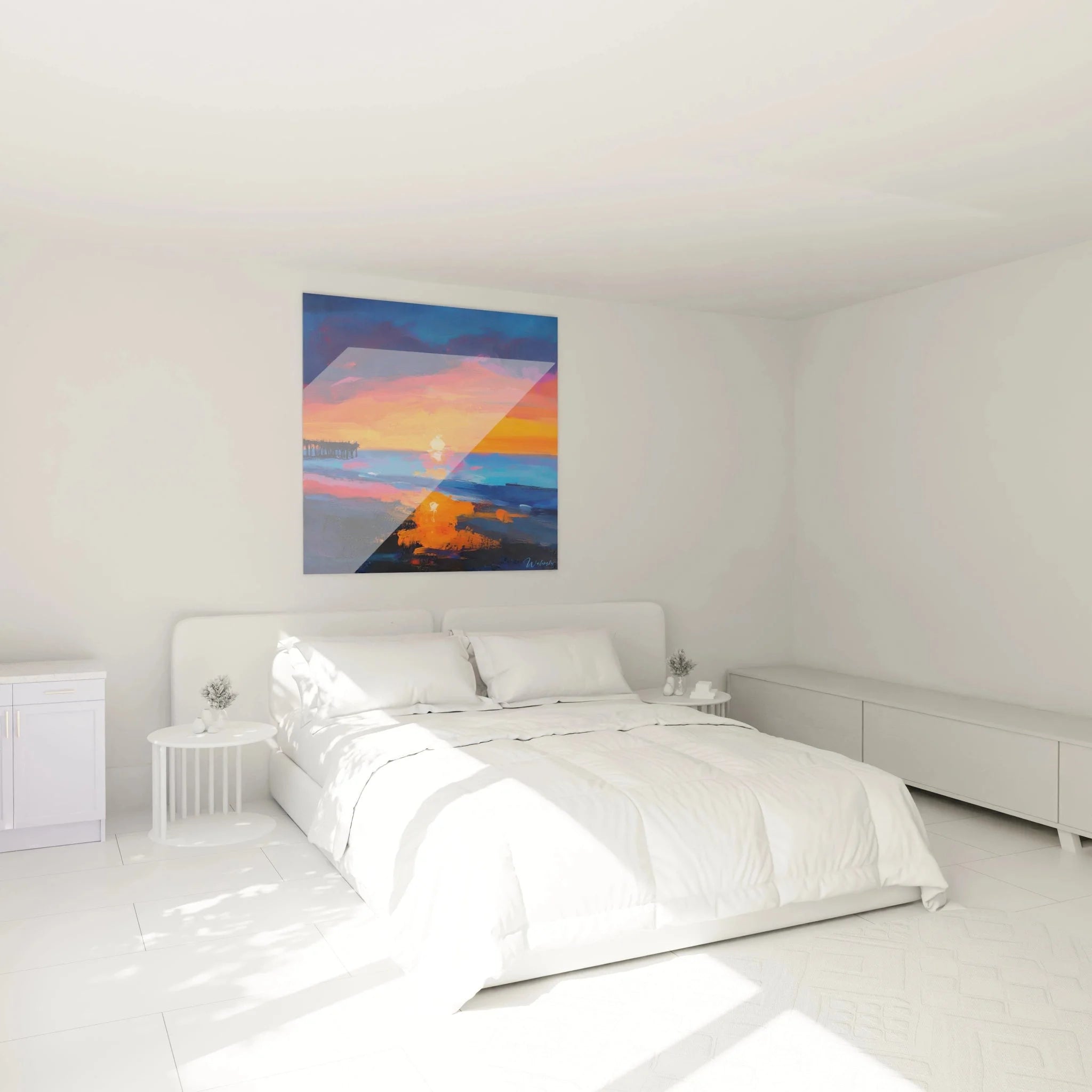 Wandbild XXL Sonnenuntergang als Schlafzimmer Wanddekoration - Meereslandschaft mit warmem Licht