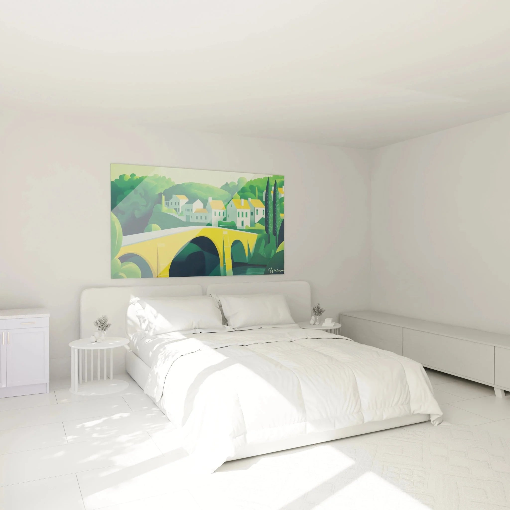 Wandbild XXL Steinbrücke kubistisch als Schlafzimmer Wanddeko in mediterranem Stil