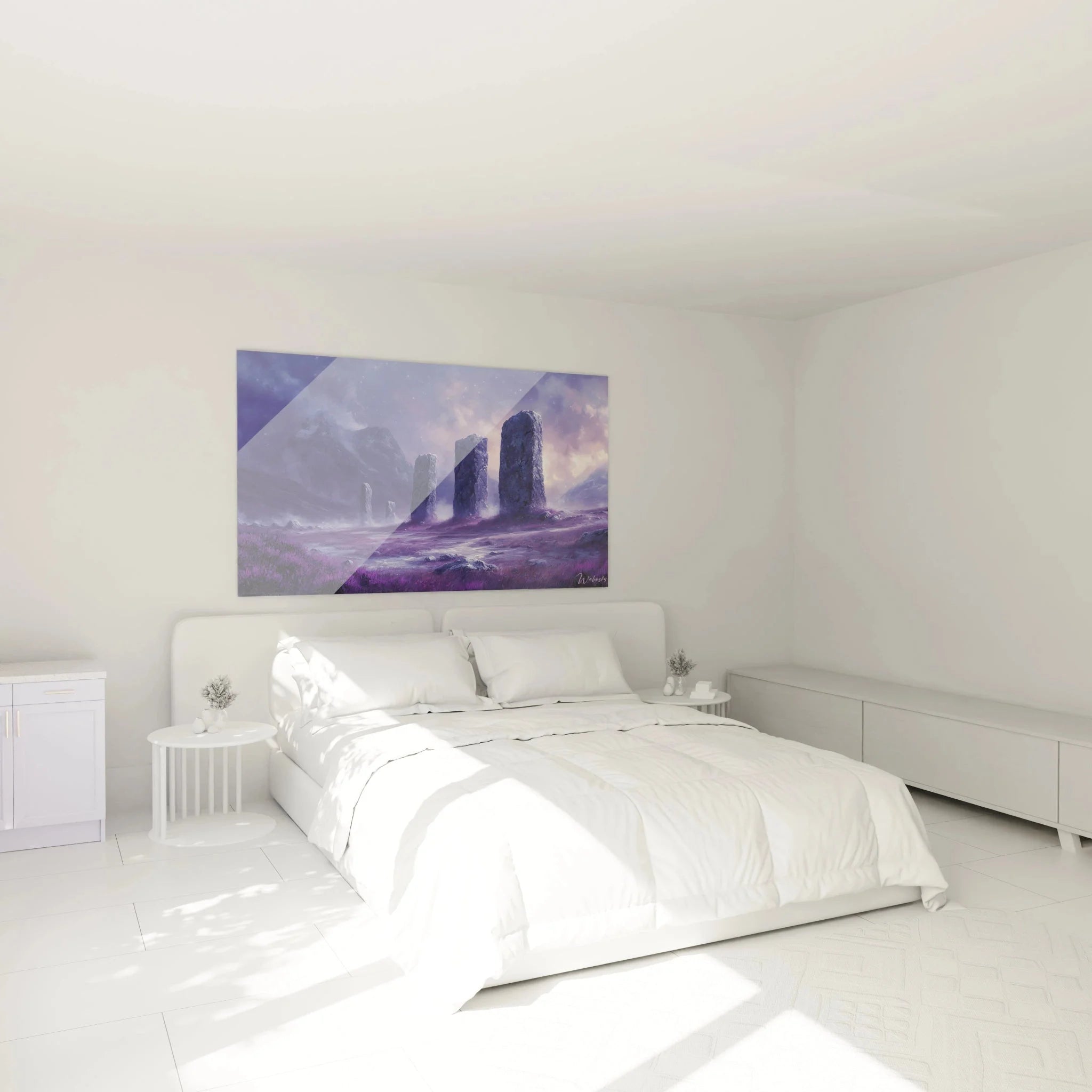 Wandbild XXL Steinkreise im Schlafzimmer violette Traumlandschaft mystische Wandkunst Wohnraum