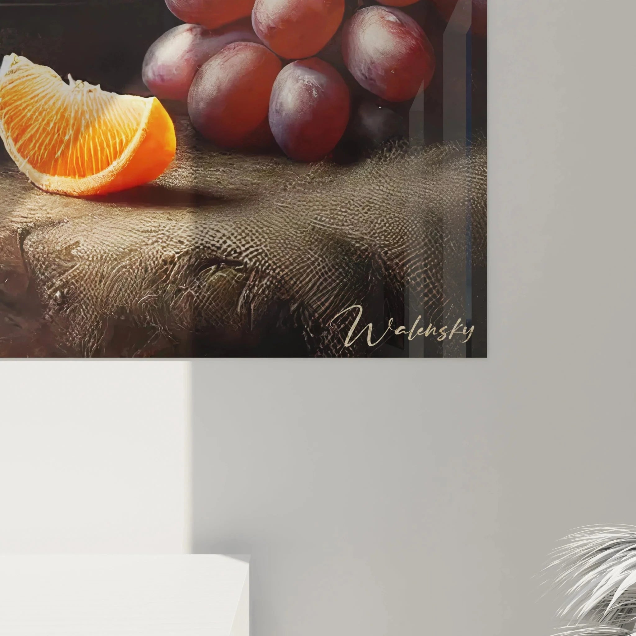 Gesamtansicht Wandbild XXL Stillleben Küchenszene mit Früchten und antikem Geschirr