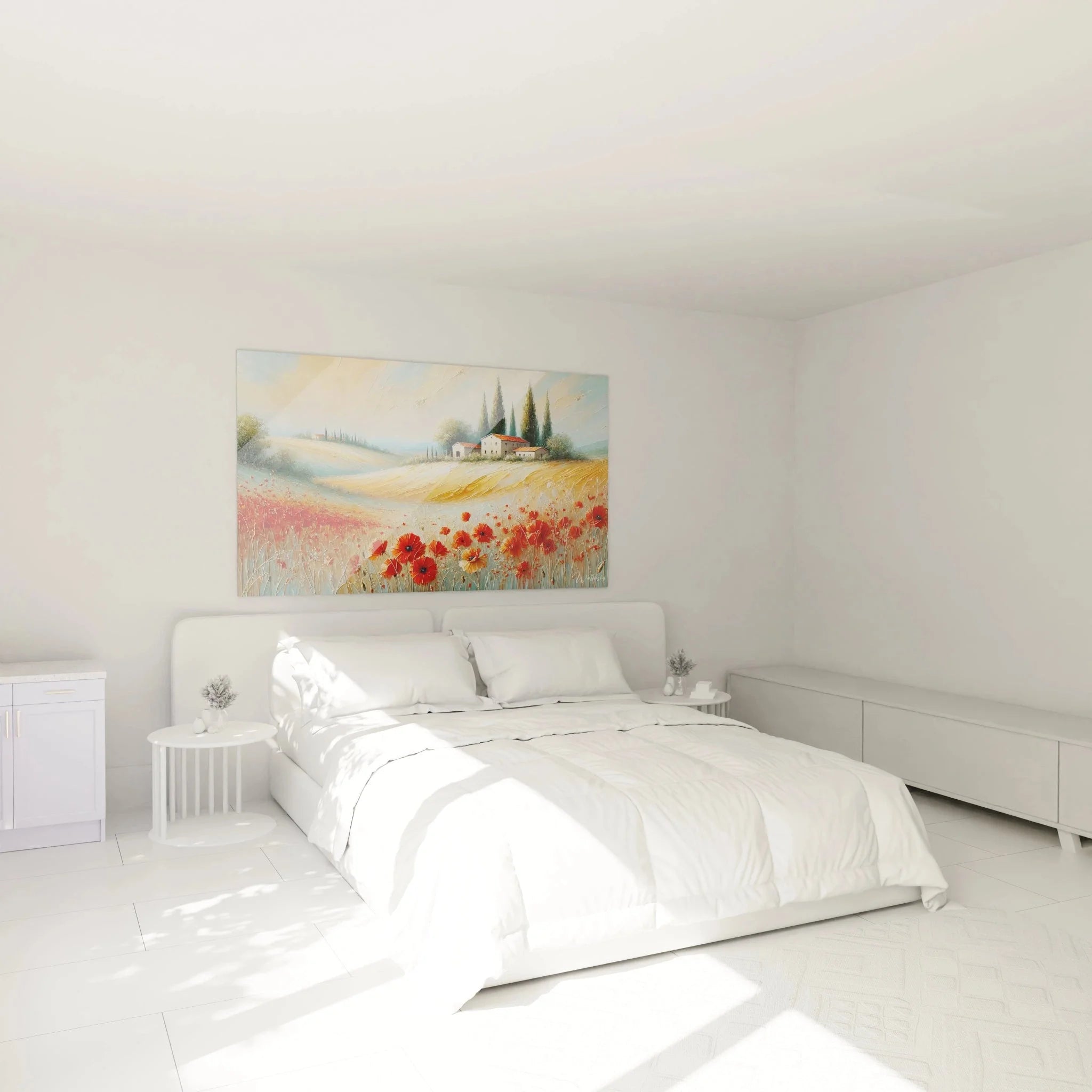 Wandbild XXL Toskana Mohnfeld als stilvolle Schlafzimmer Wanddekoration