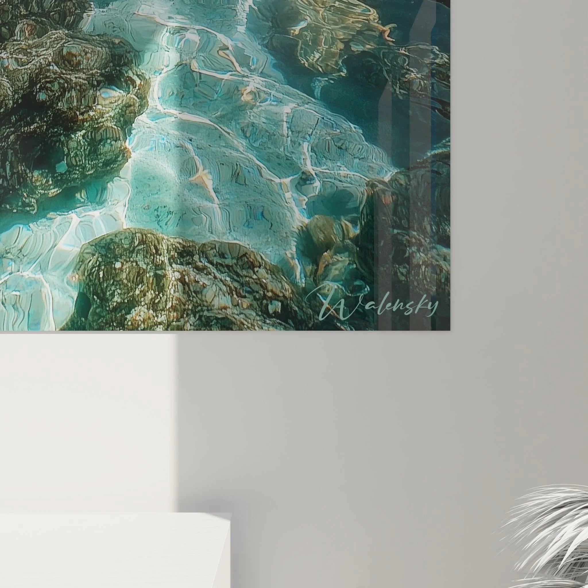 Gesamtansicht Wandbild XXL tropische Felsenlagune - komplette Bucht mit türkisem Wasser und Klippen