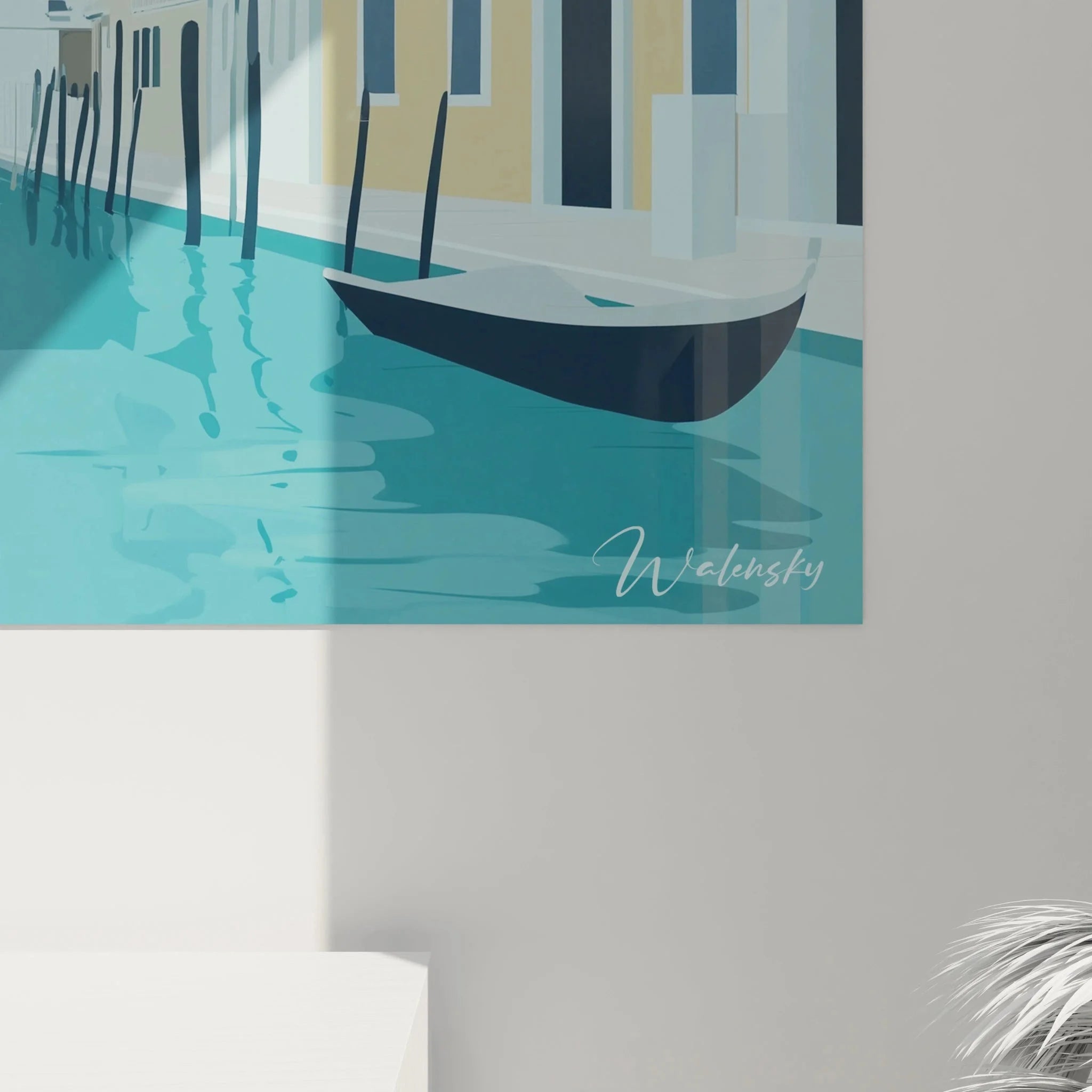 Gesamtansicht Wandbild XXL Venedig - italienische Kanalszene mit Gondeln als moderne Wanddekoration