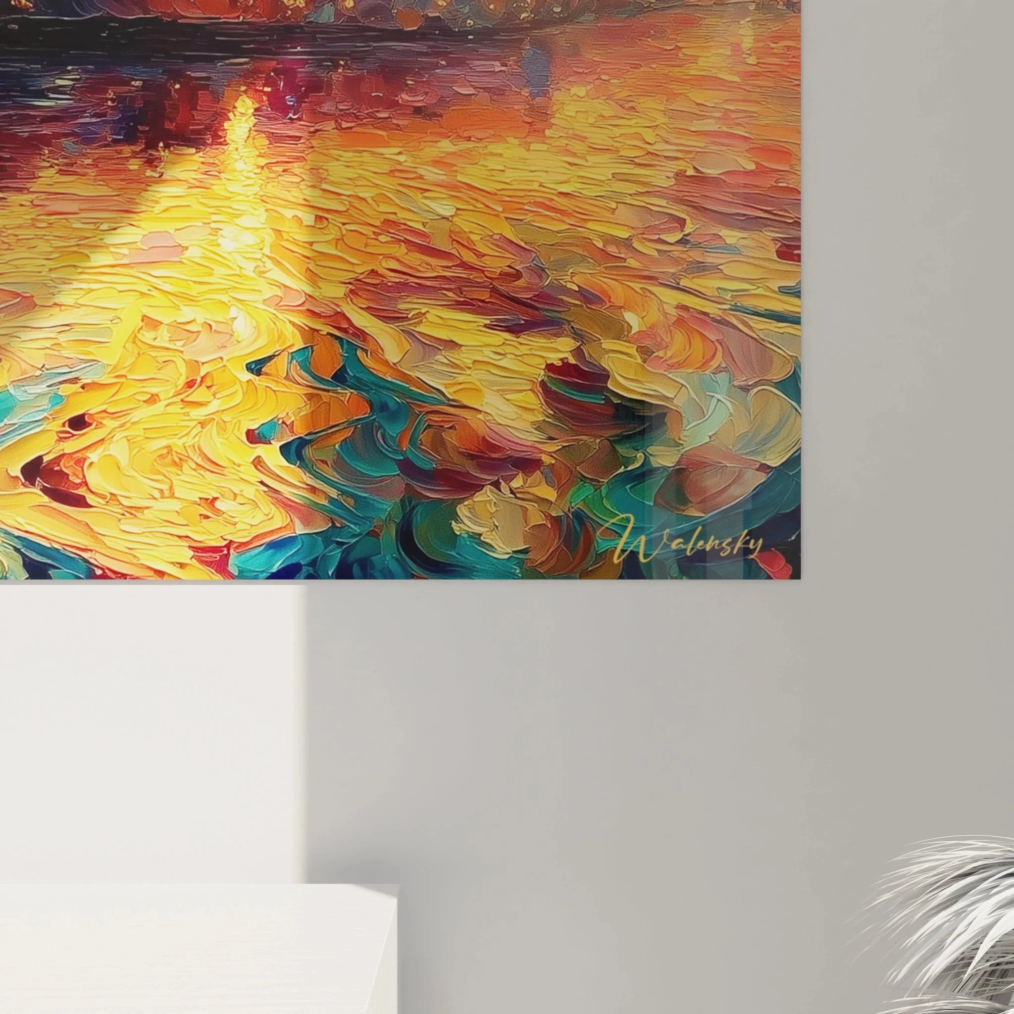 Gesamtansicht Wandbild XXL Venedig Sonnenuntergang in Pointillismus Edition für moderne Wandgestaltung