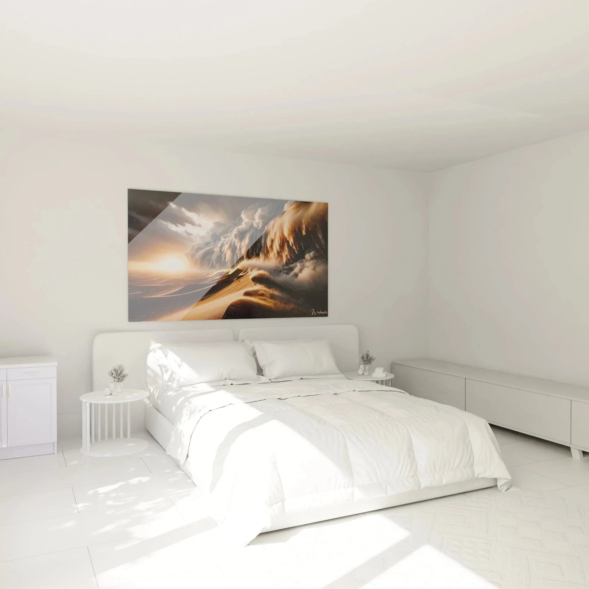 Wandbild XXL vulkanische Wüste als moderne Schlafzimmer Dekoration mit warmen Erdtönen und Naturmotiv